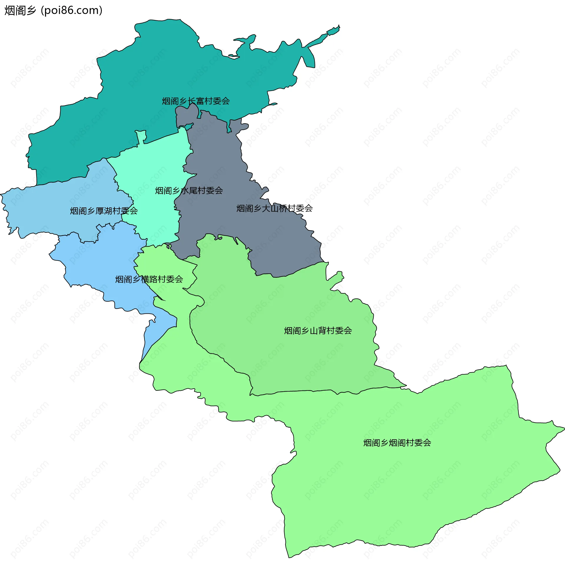 烟阁乡边界地图(五级行政区划)