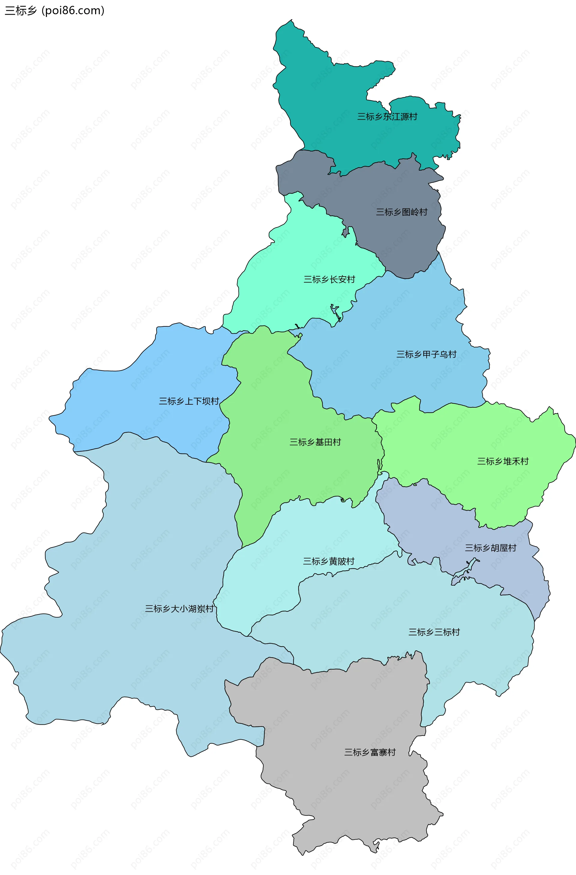 三标乡边界地图(五级行政区划)