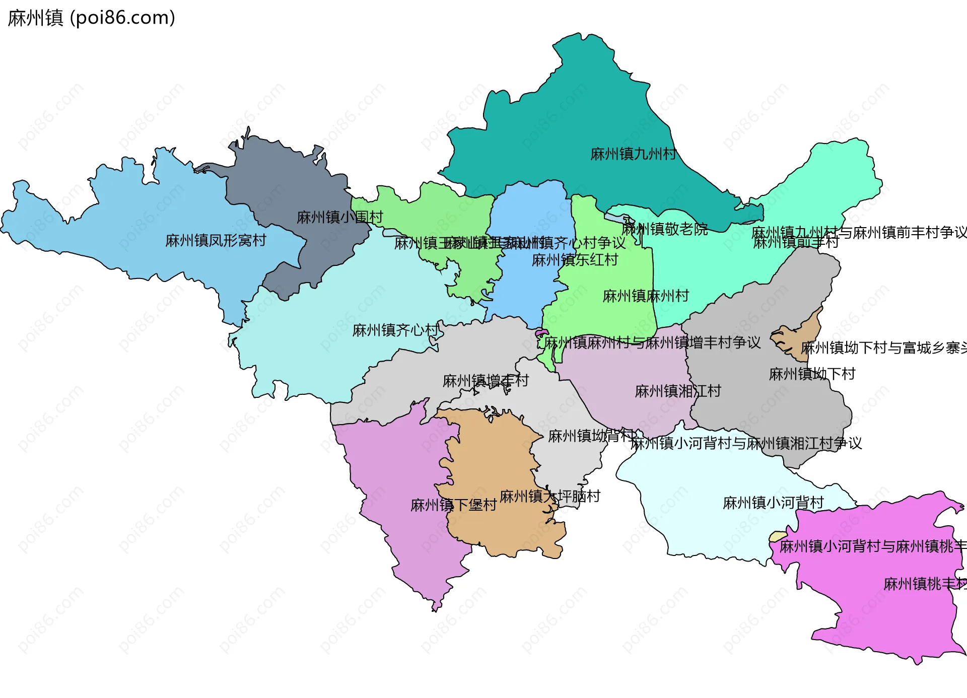 麻州镇边界地图(五级行政区划)