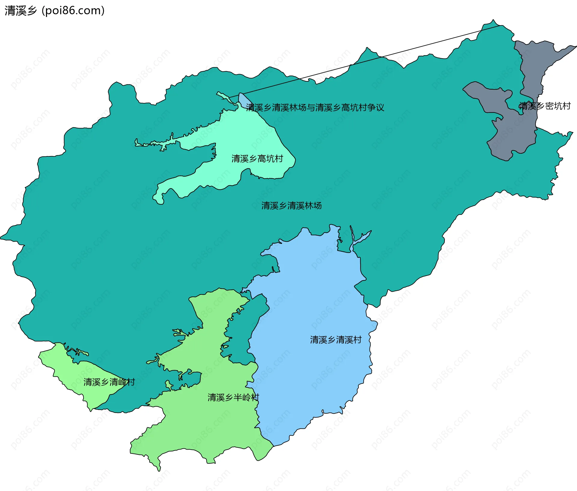 清溪乡边界地图(五级行政区划)