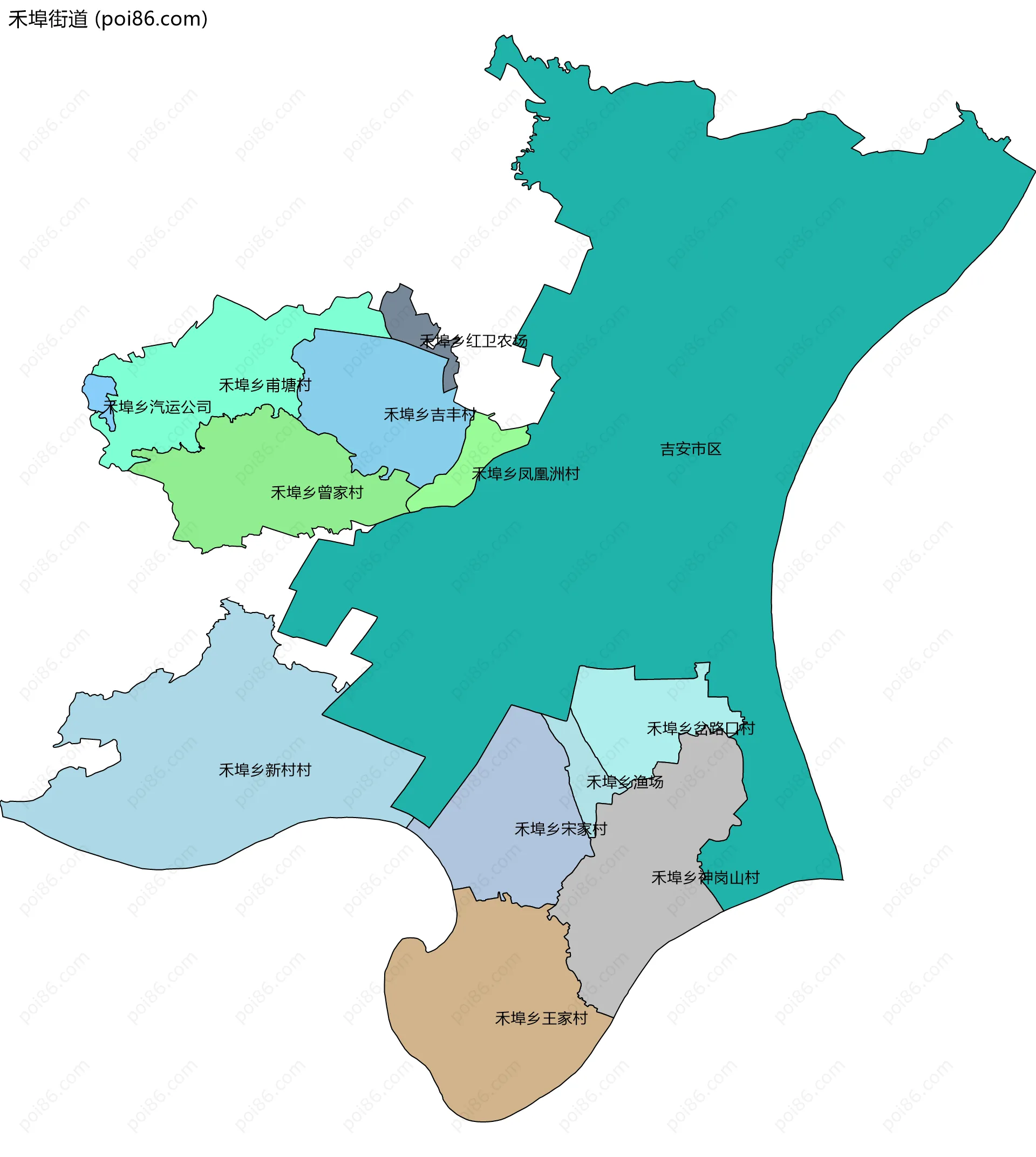 禾埠街道边界地图(五级行政区划)