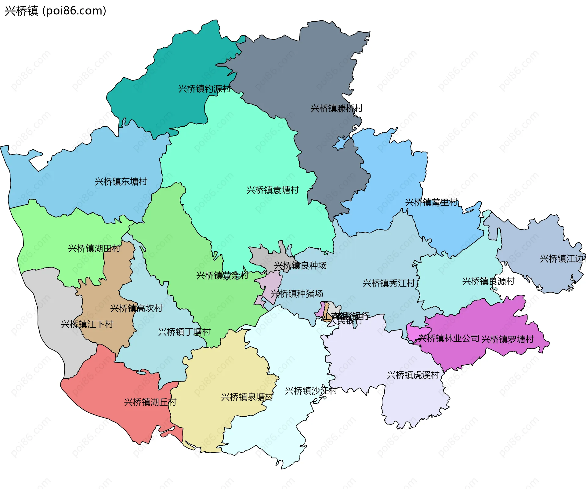 兴桥镇边界地图(五级行政区划)