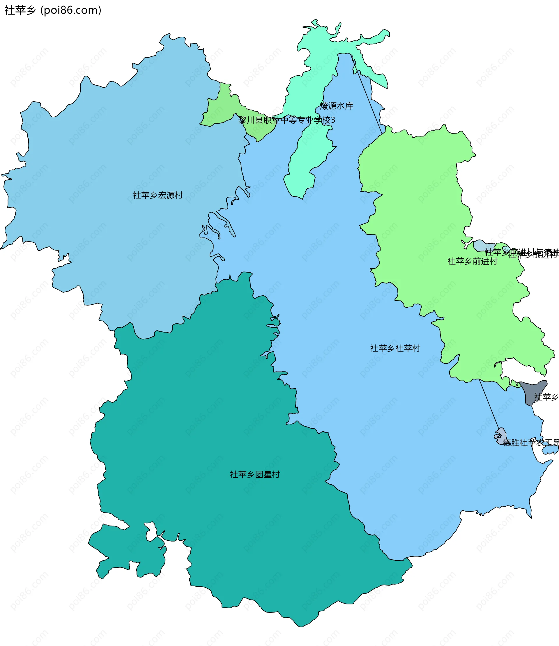 社苹乡边界地图(五级行政区划)