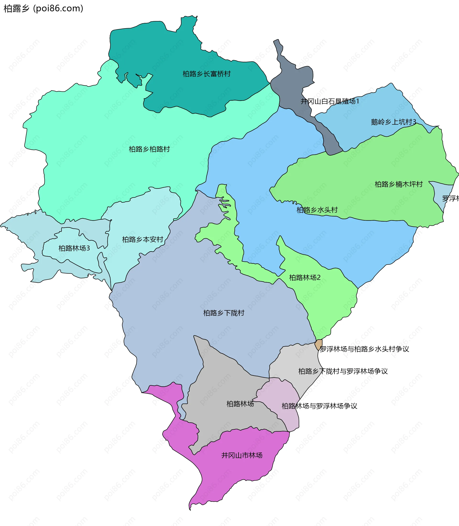 柏露乡边界地图(五级行政区划)