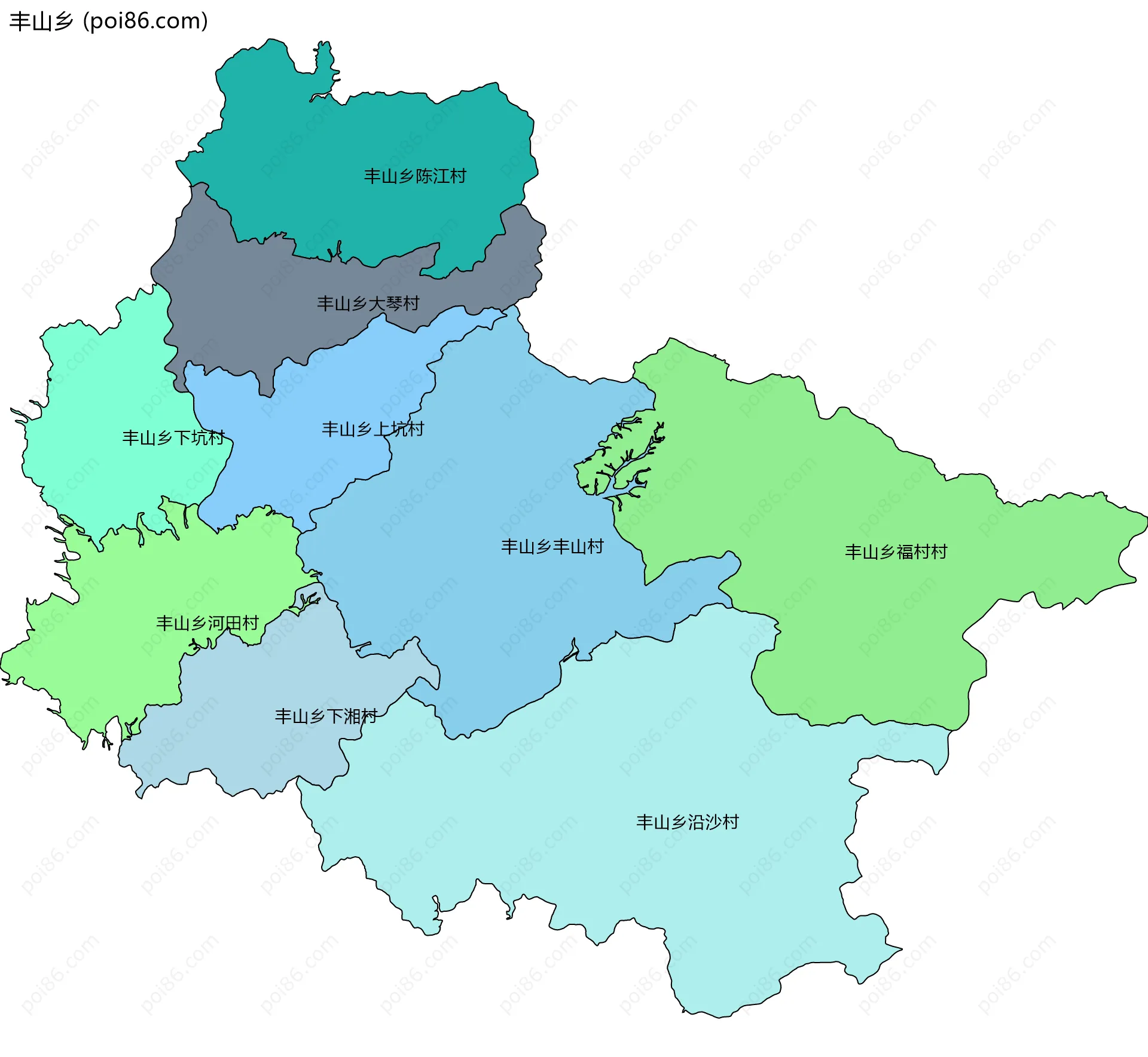 丰山乡边界地图(五级行政区划)
