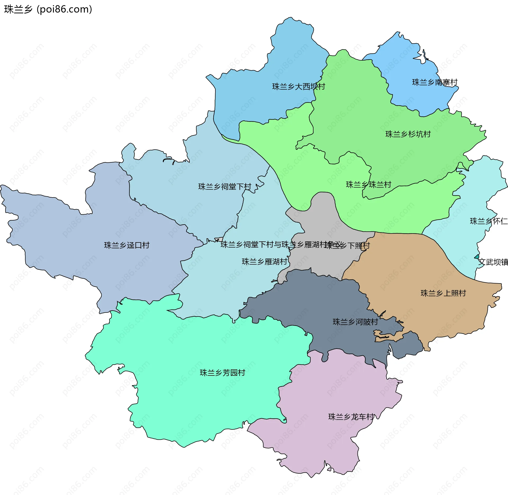 珠兰乡边界地图(五级行政区划)