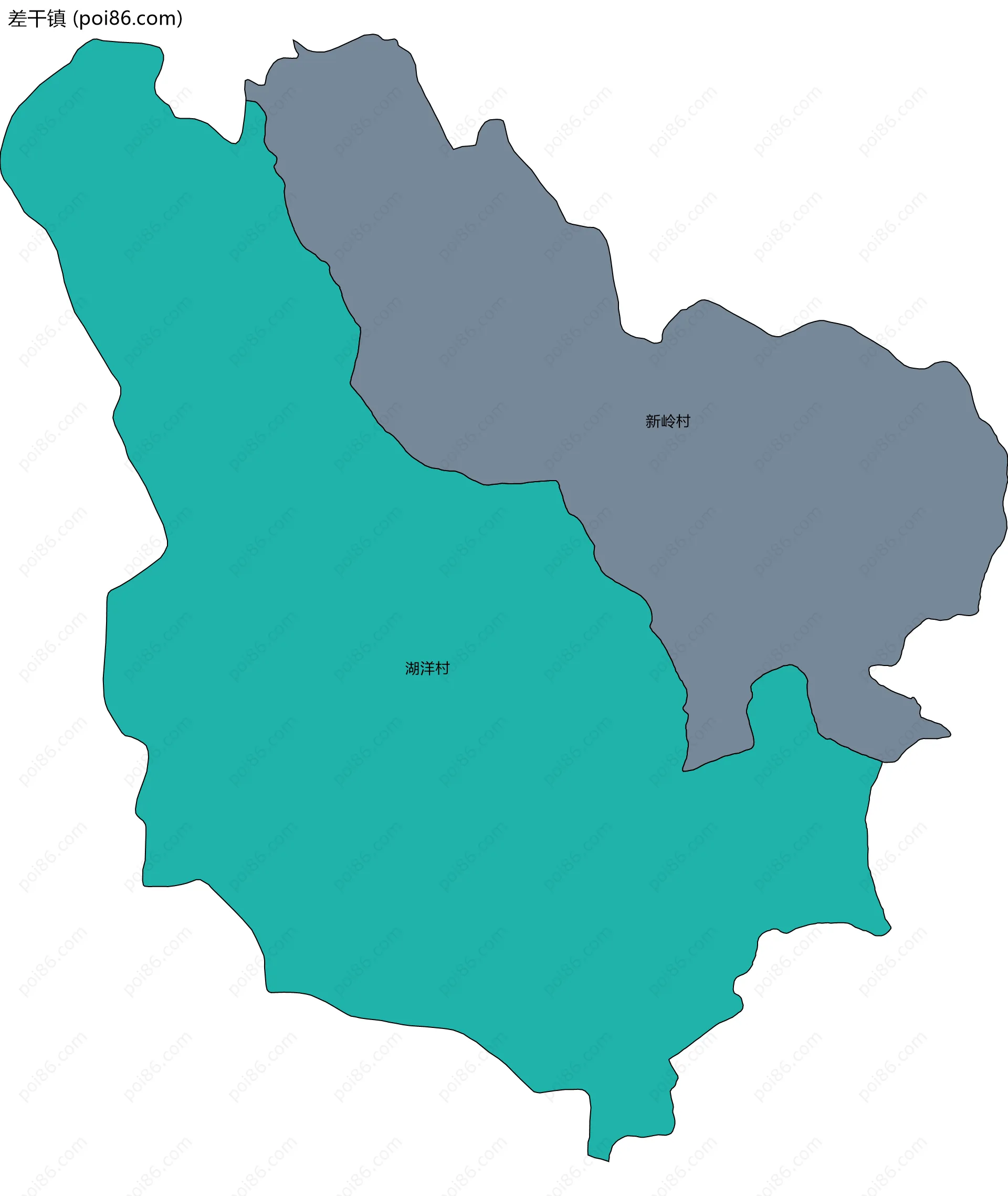 差干镇边界地图(五级行政区划)