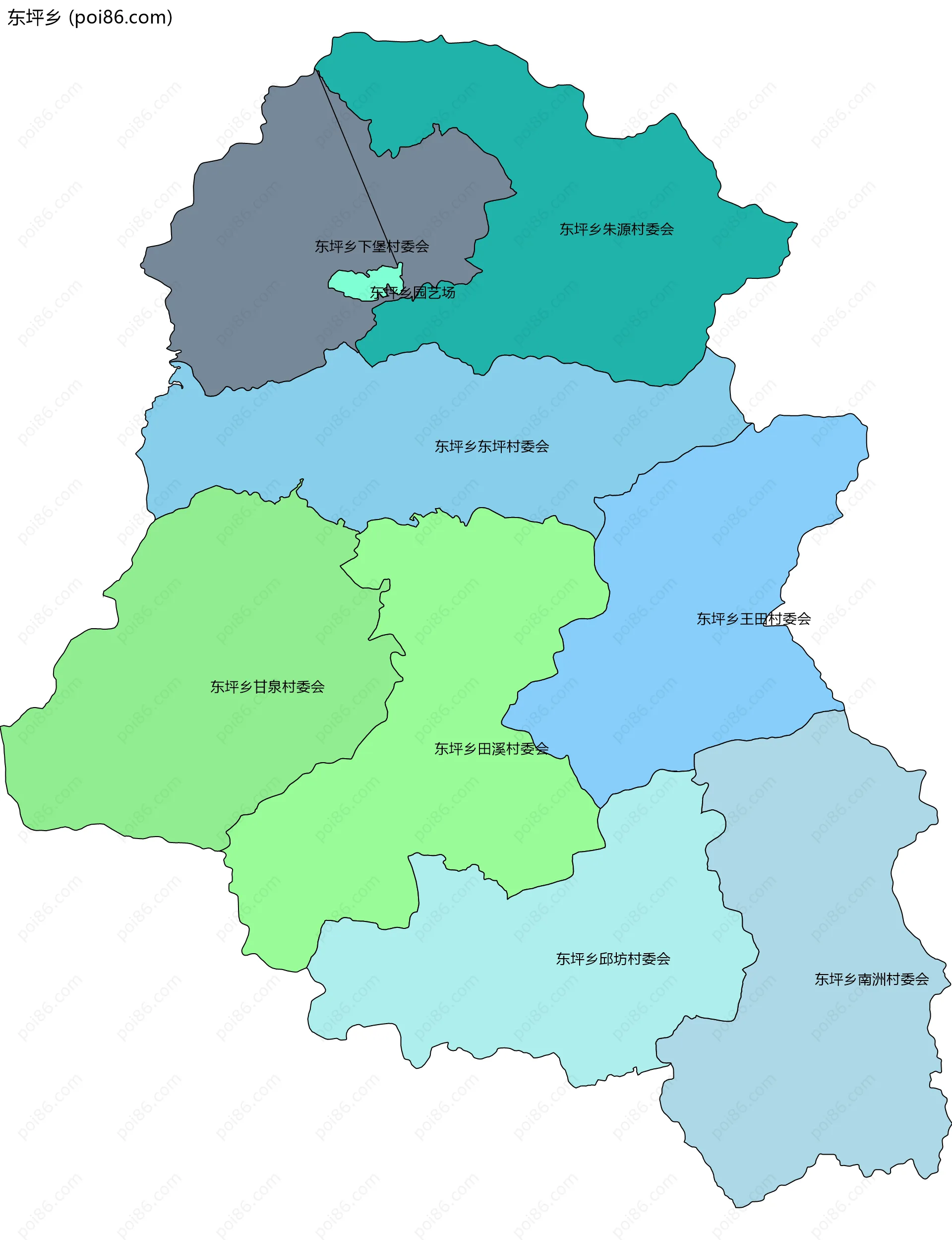 东坪乡边界地图(五级行政区划)