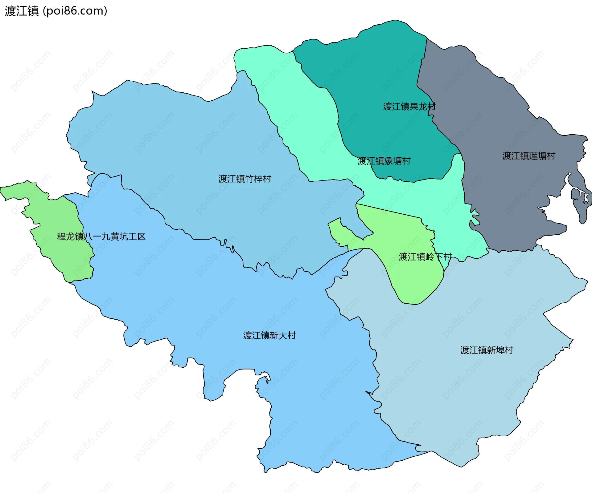 渡江镇边界地图(五级行政区划)