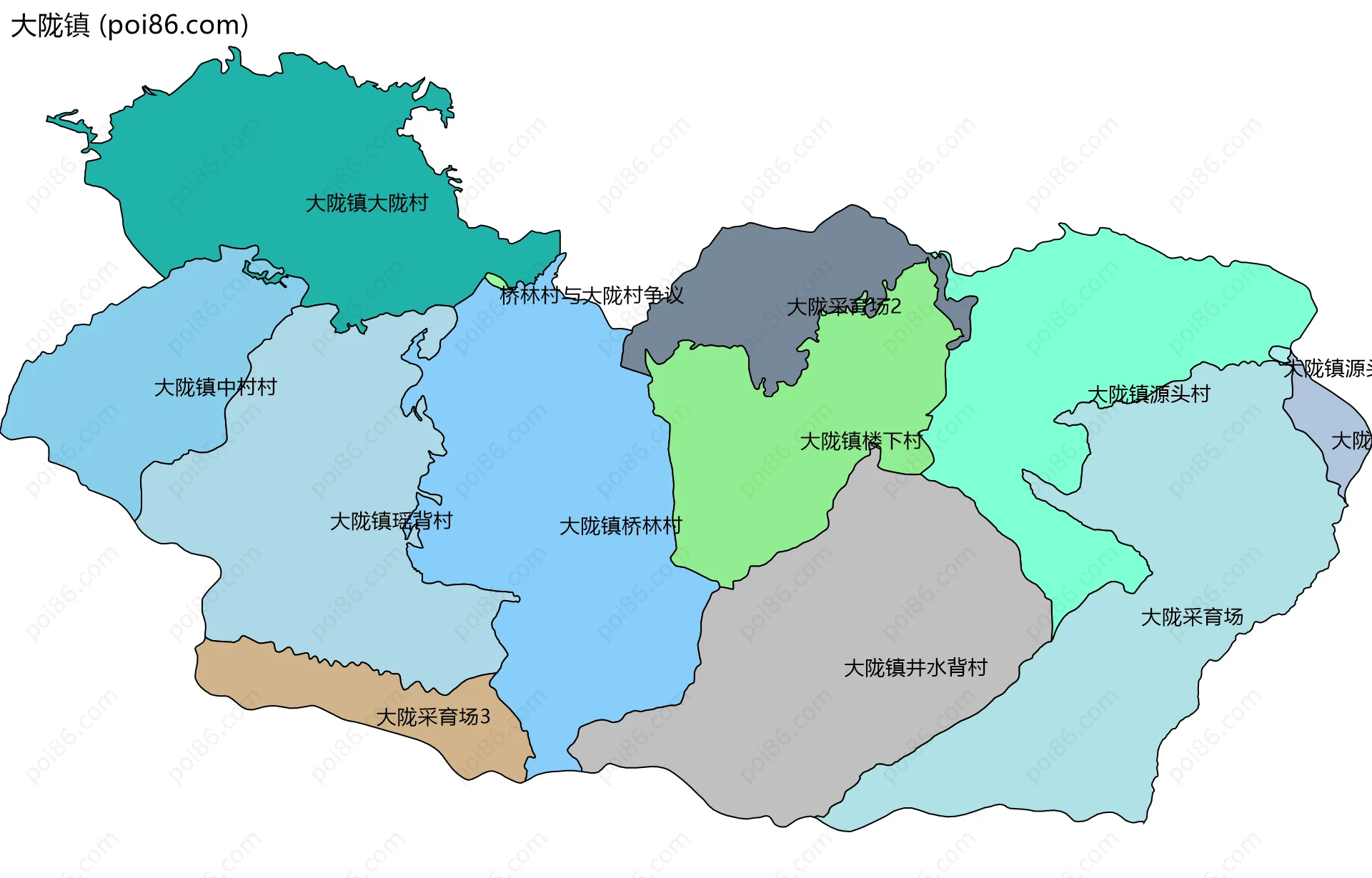 大陇镇边界地图(五级行政区划)