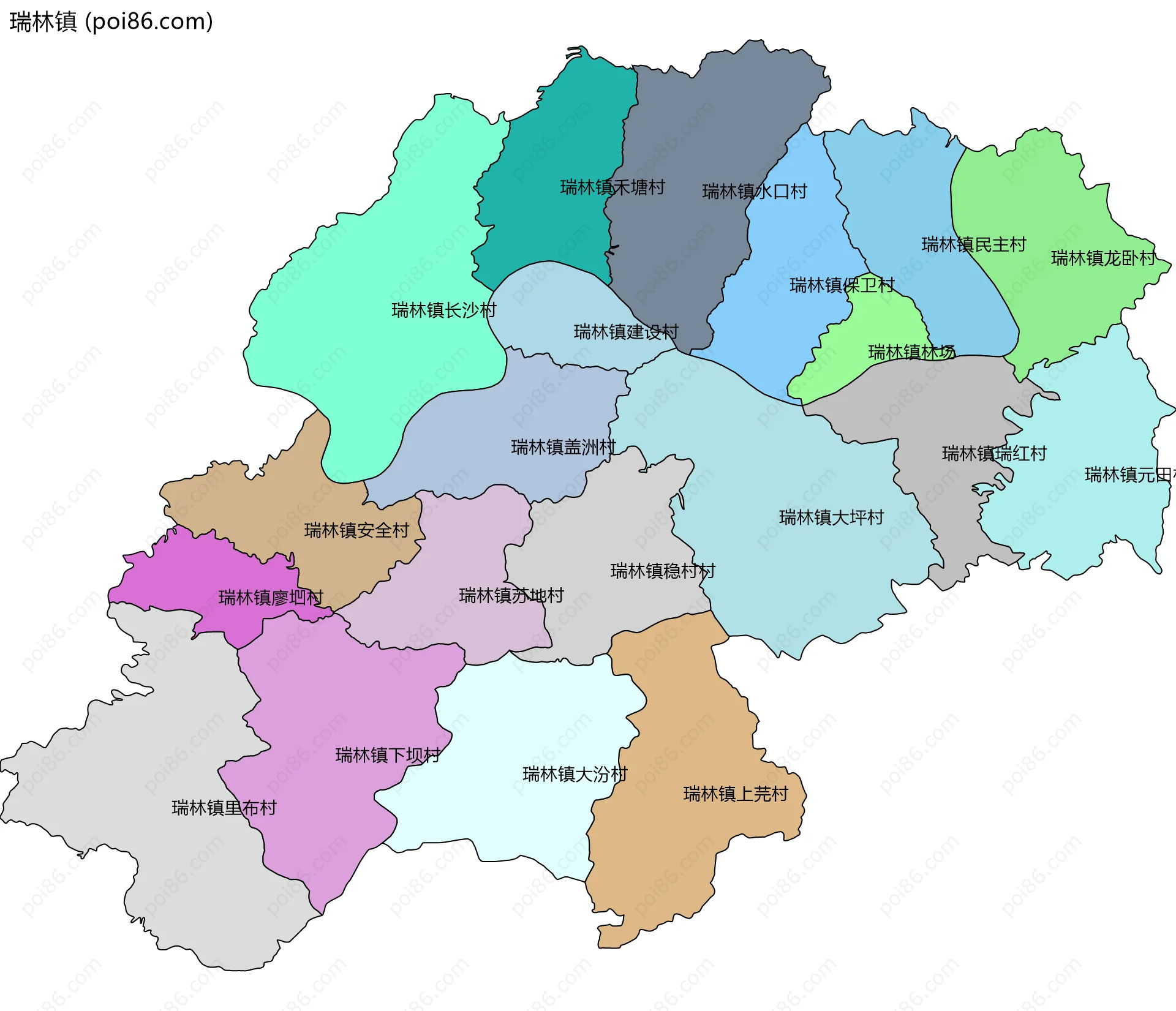 瑞林镇边界地图(五级行政区划)