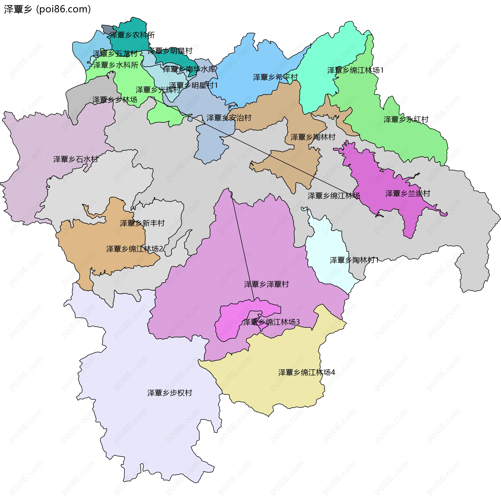 泽覃乡边界地图(五级行政区划)