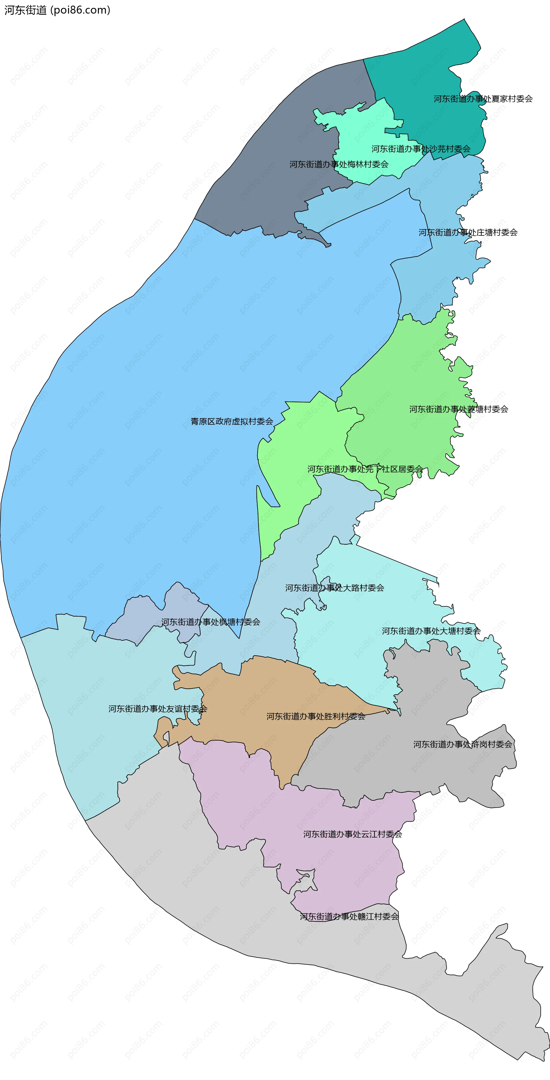 河东街道边界地图(五级行政区划)