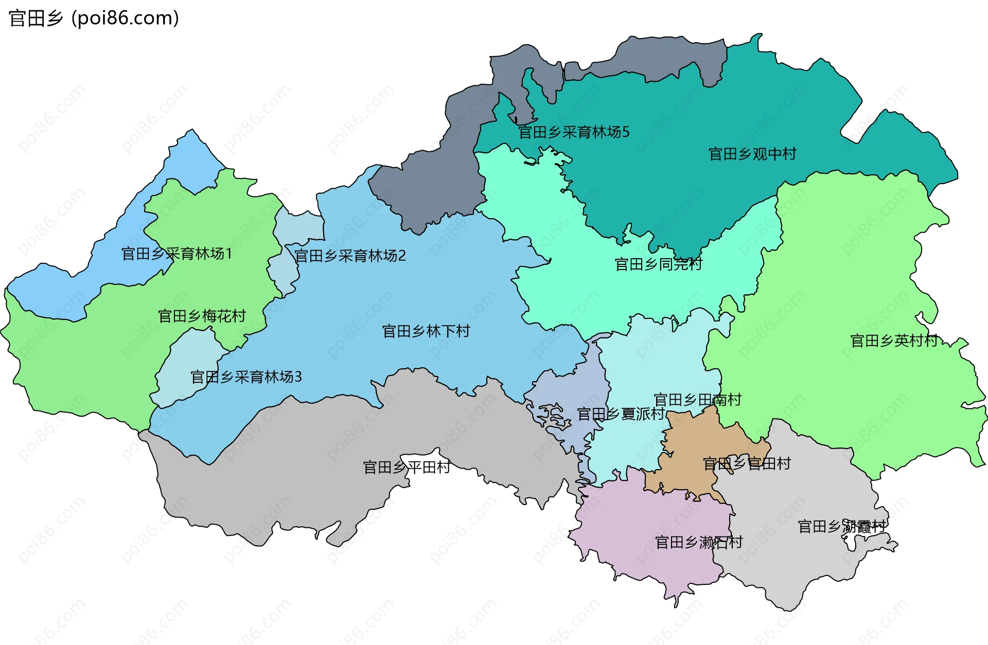 官田乡边界地图(五级行政区划)