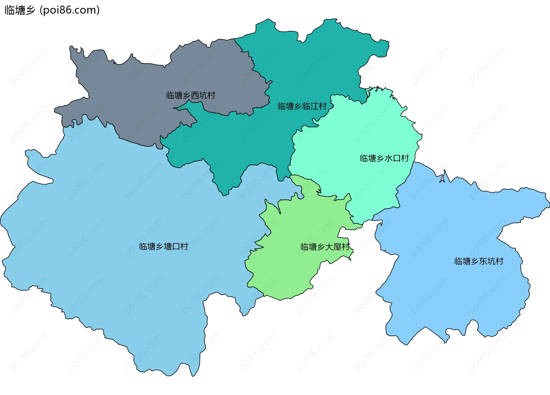 临塘乡边界地图(五级行政区划)