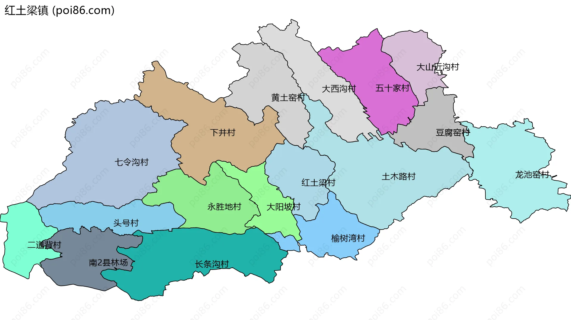 红土梁镇边界地图(五级行政区划)