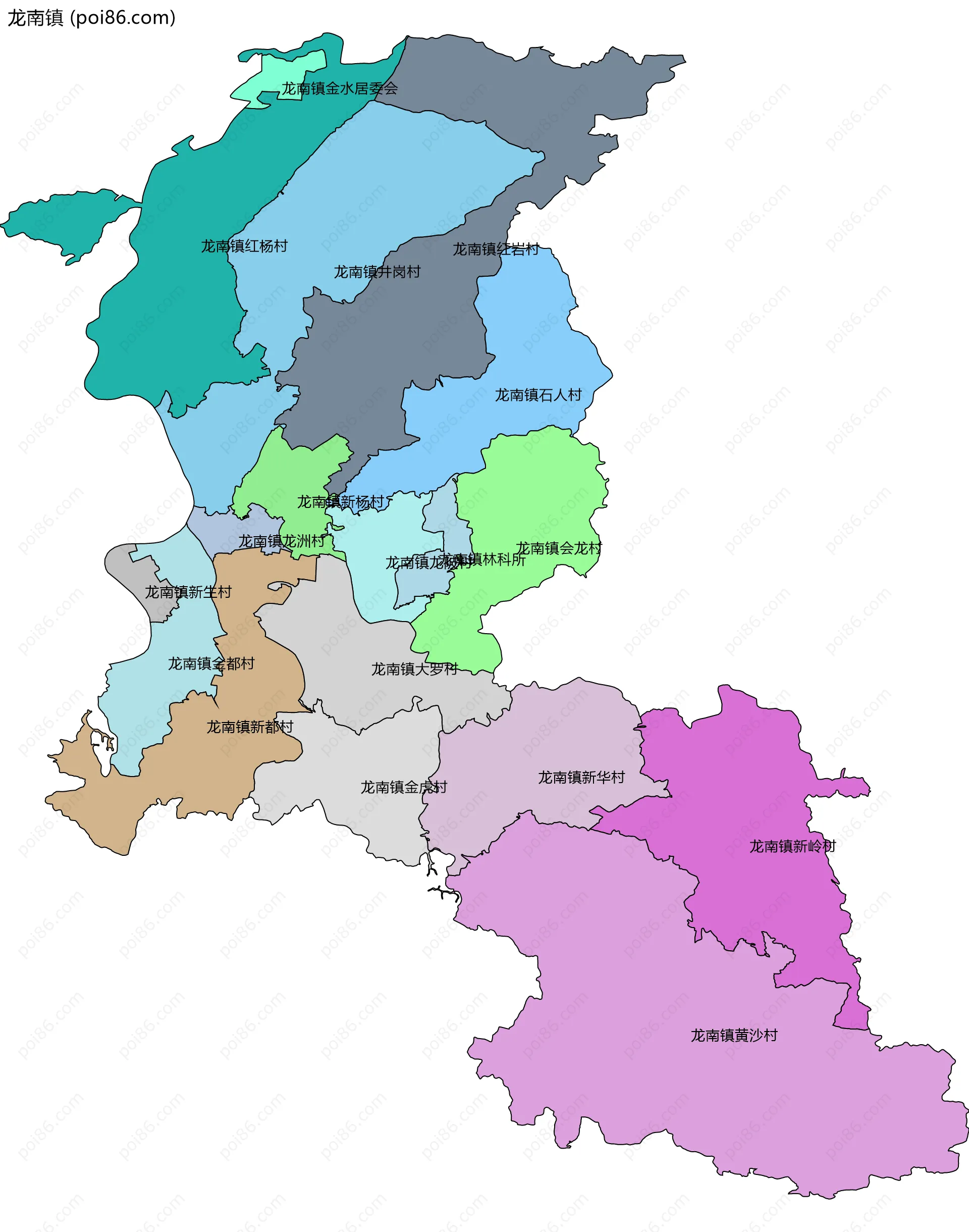 龙南镇边界地图(五级行政区划)