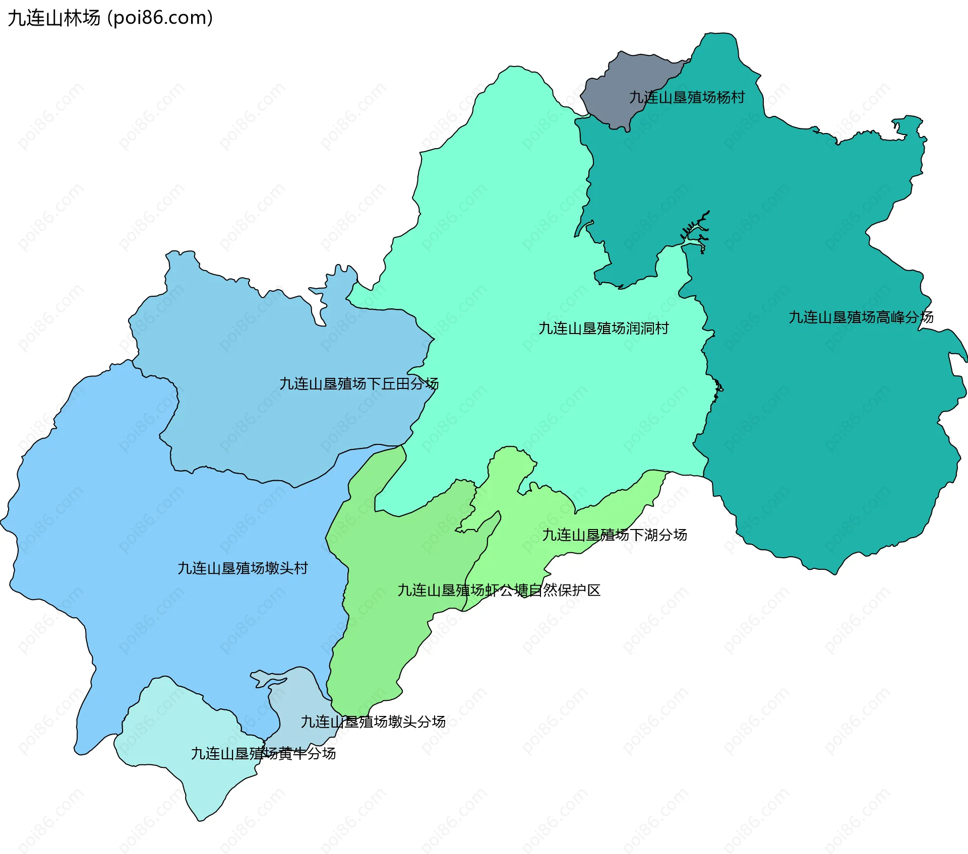 九连山林场边界地图(五级行政区划)