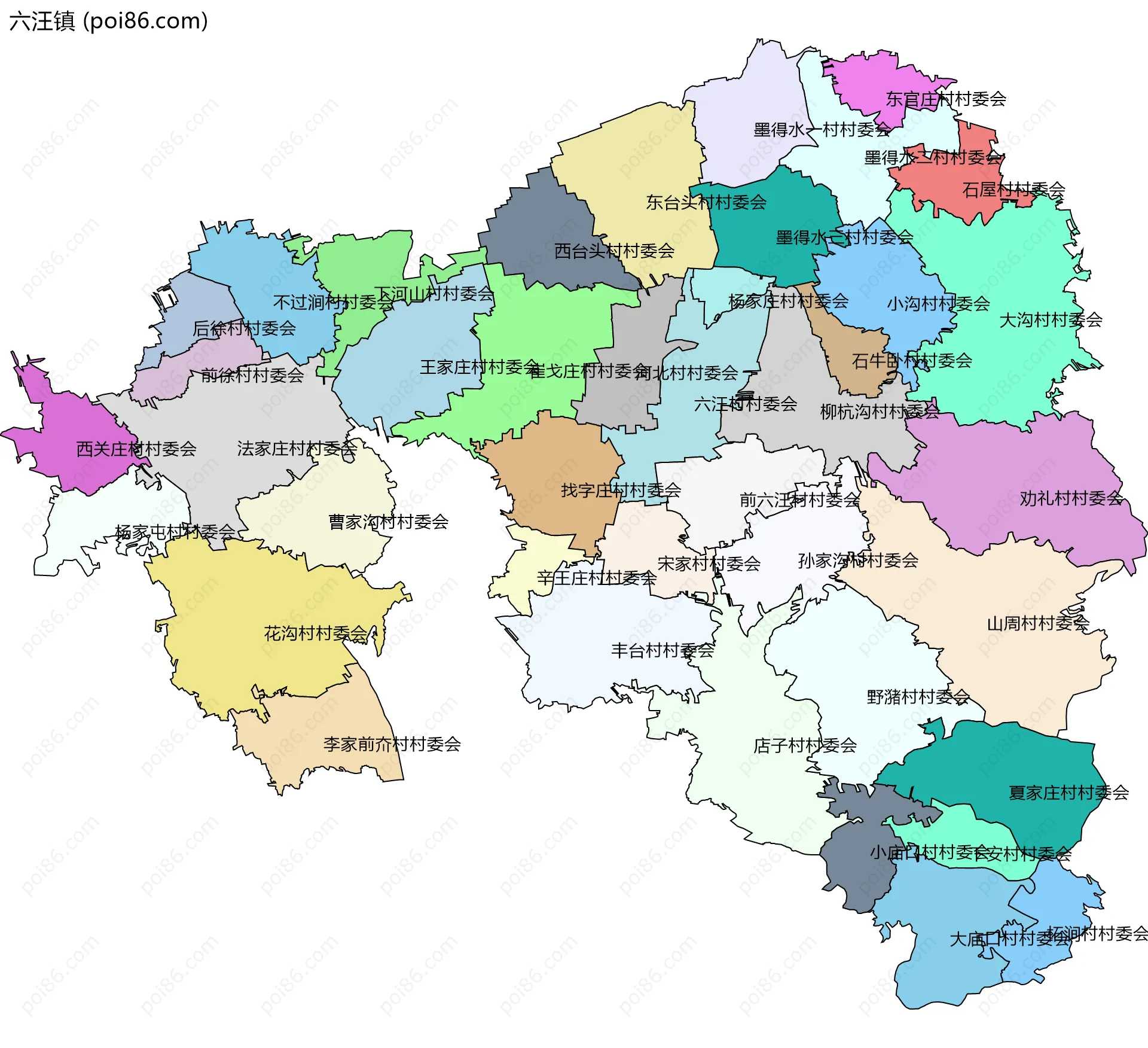 六汪镇边界地图(五级行政区划)