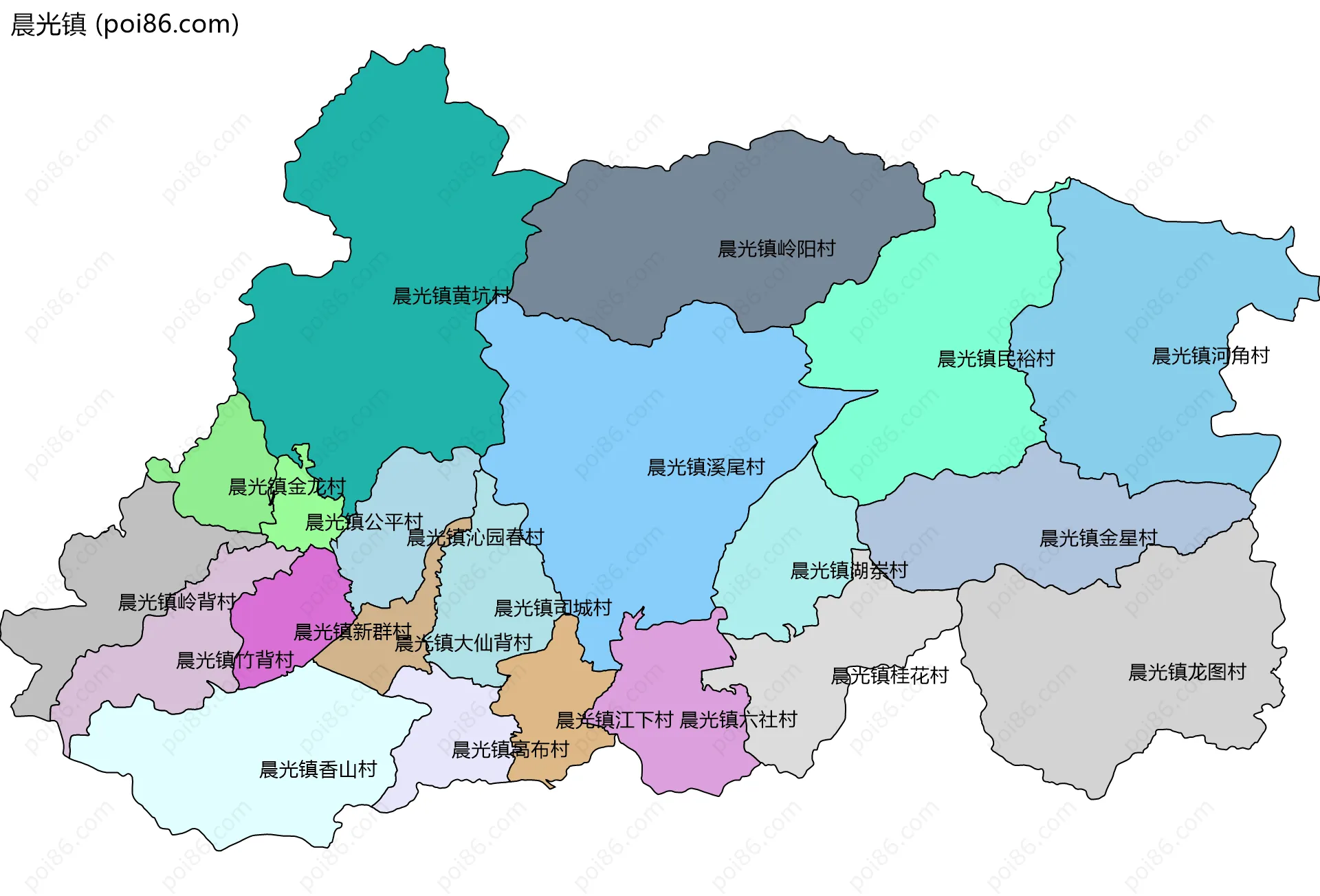 晨光镇边界地图(五级行政区划)