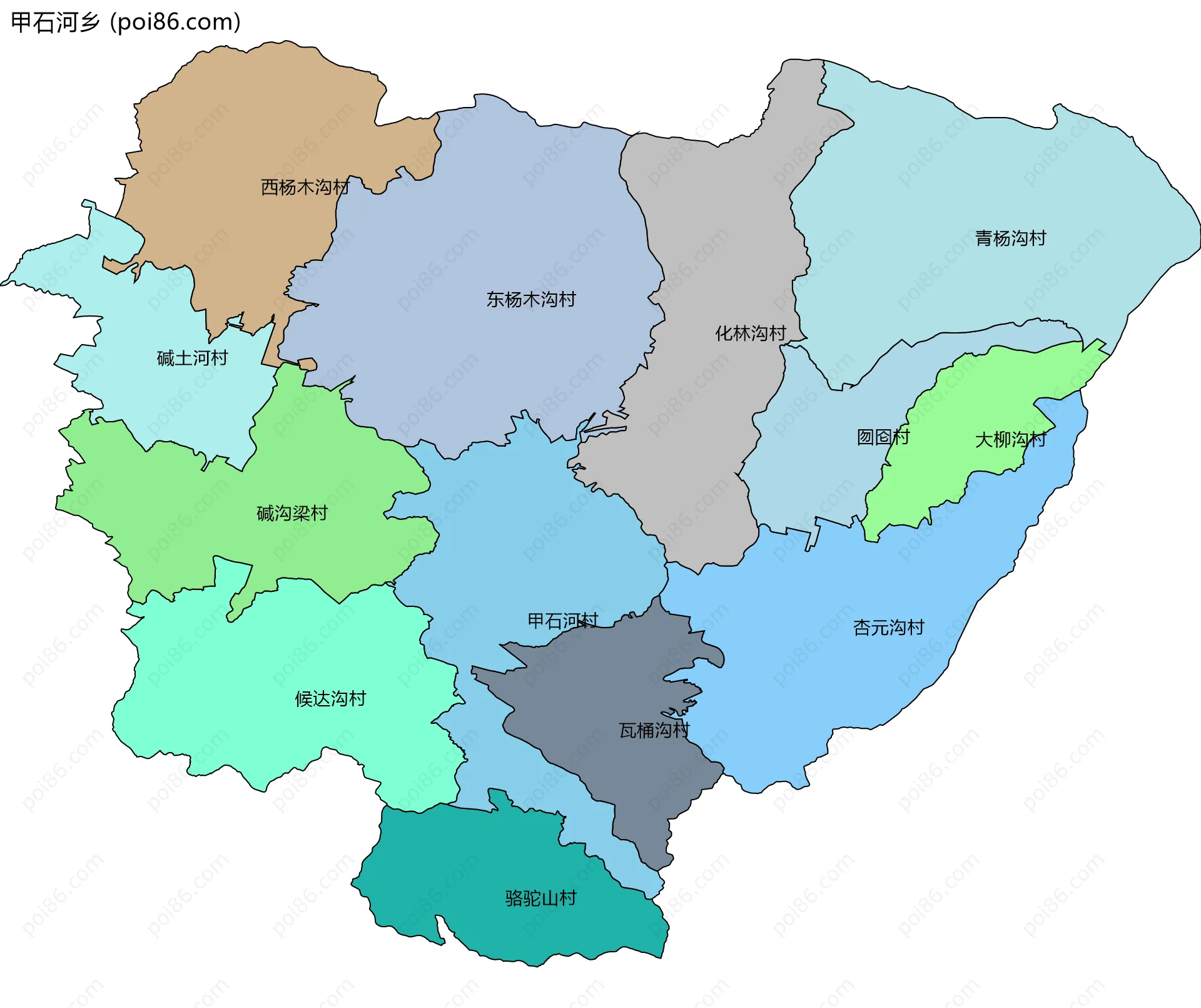 甲石河乡边界地图(五级行政区划)