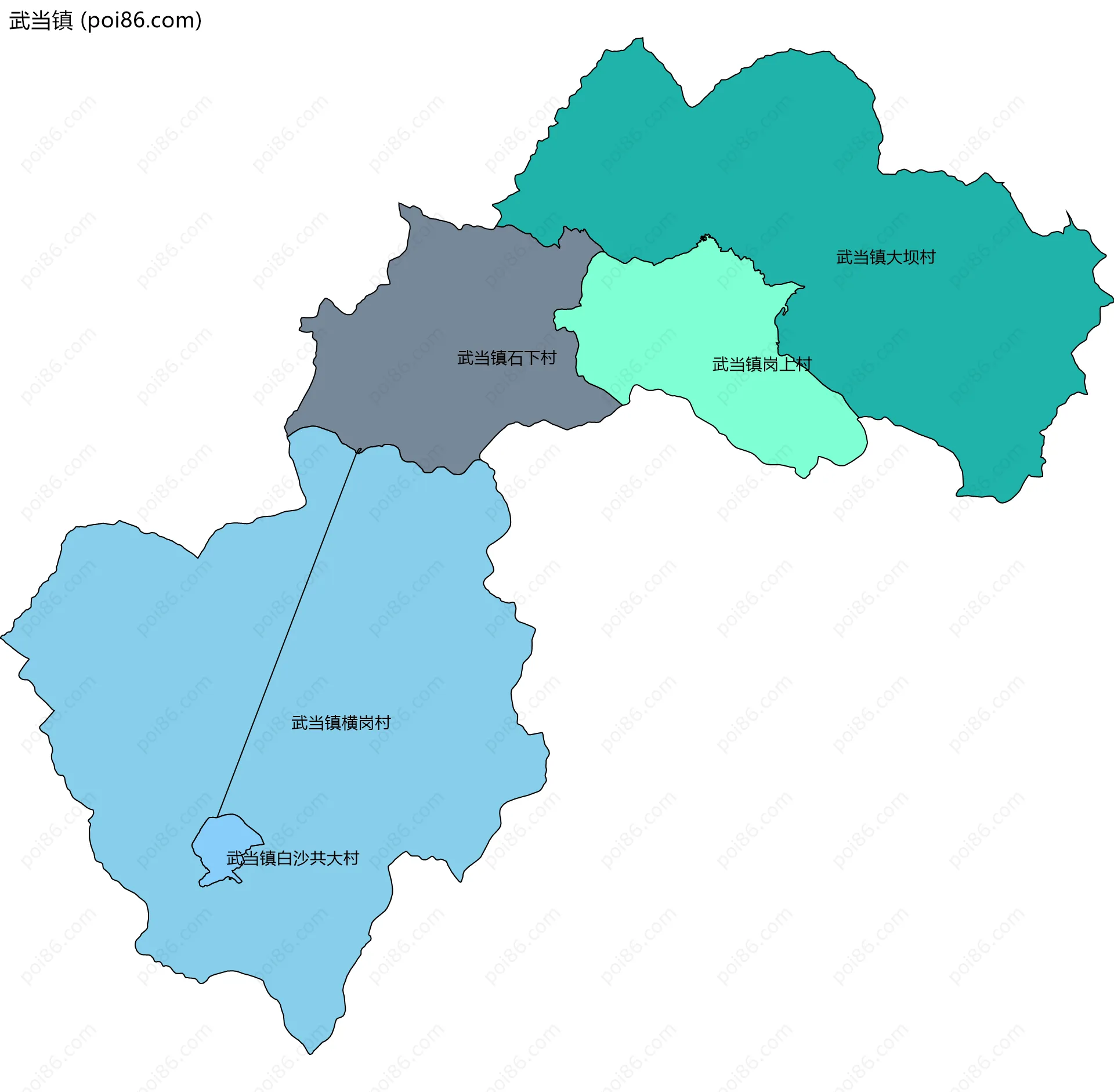 武当镇边界地图(五级行政区划)