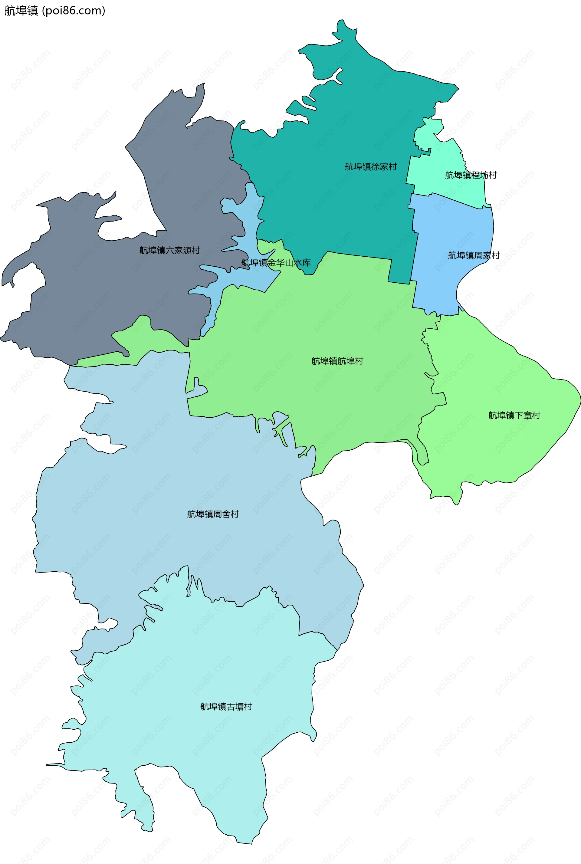 航埠镇边界地图(五级行政区划)
