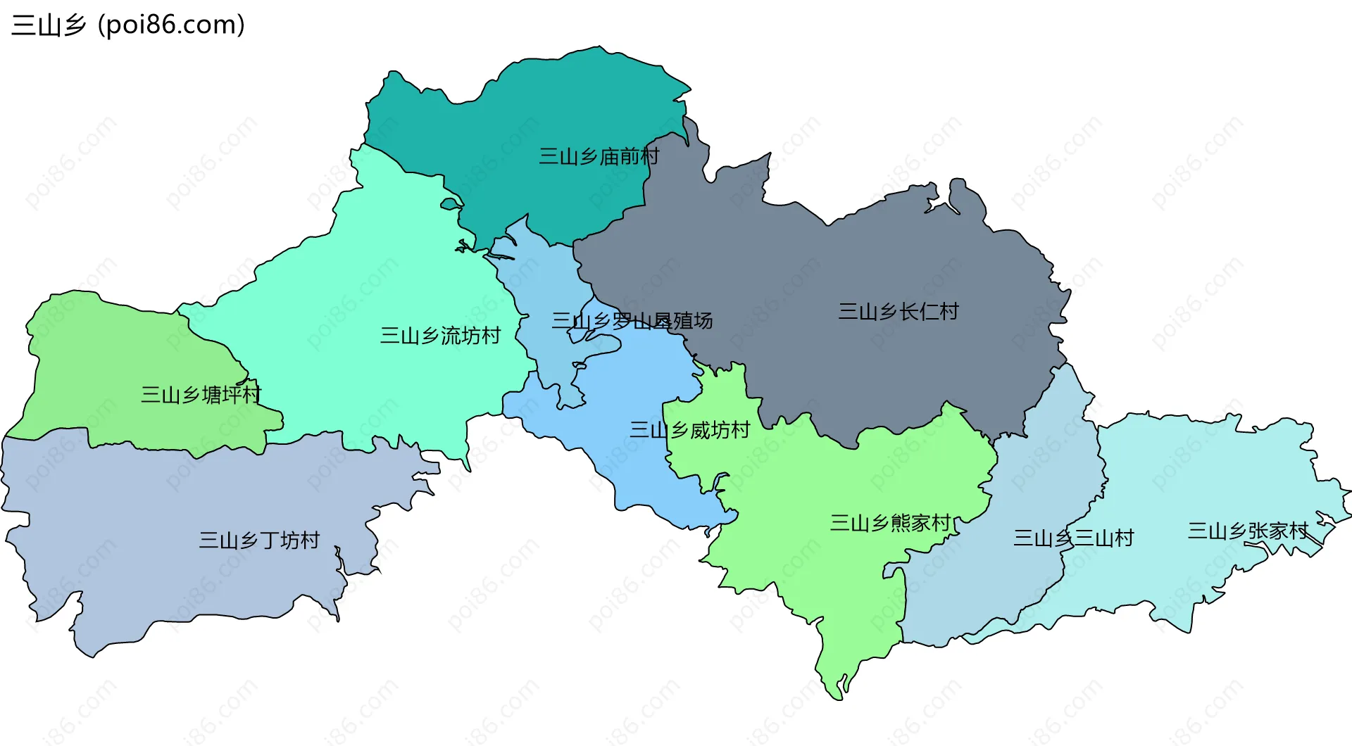 三山乡边界地图(五级行政区划)