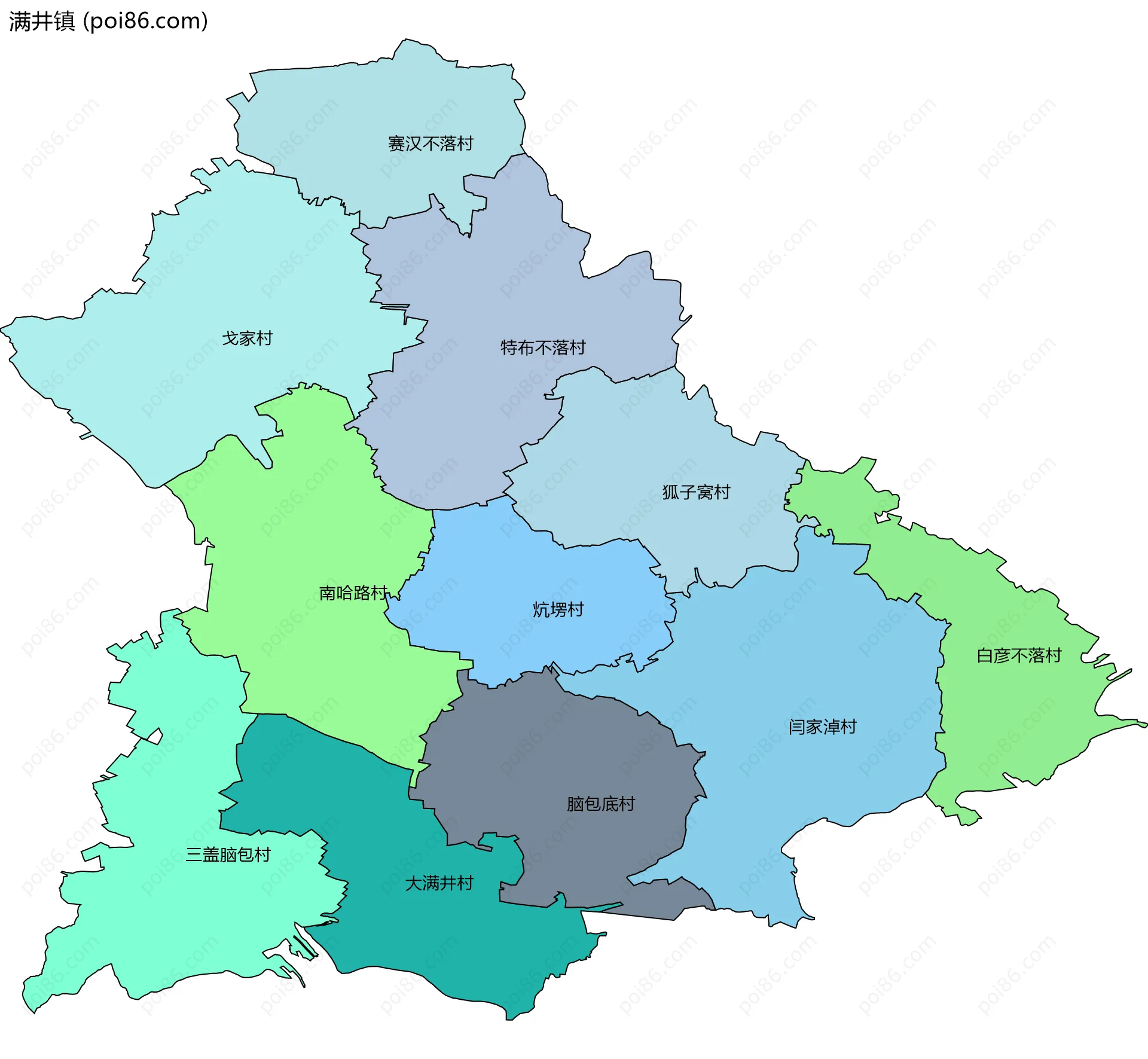 满井镇边界地图(五级行政区划)