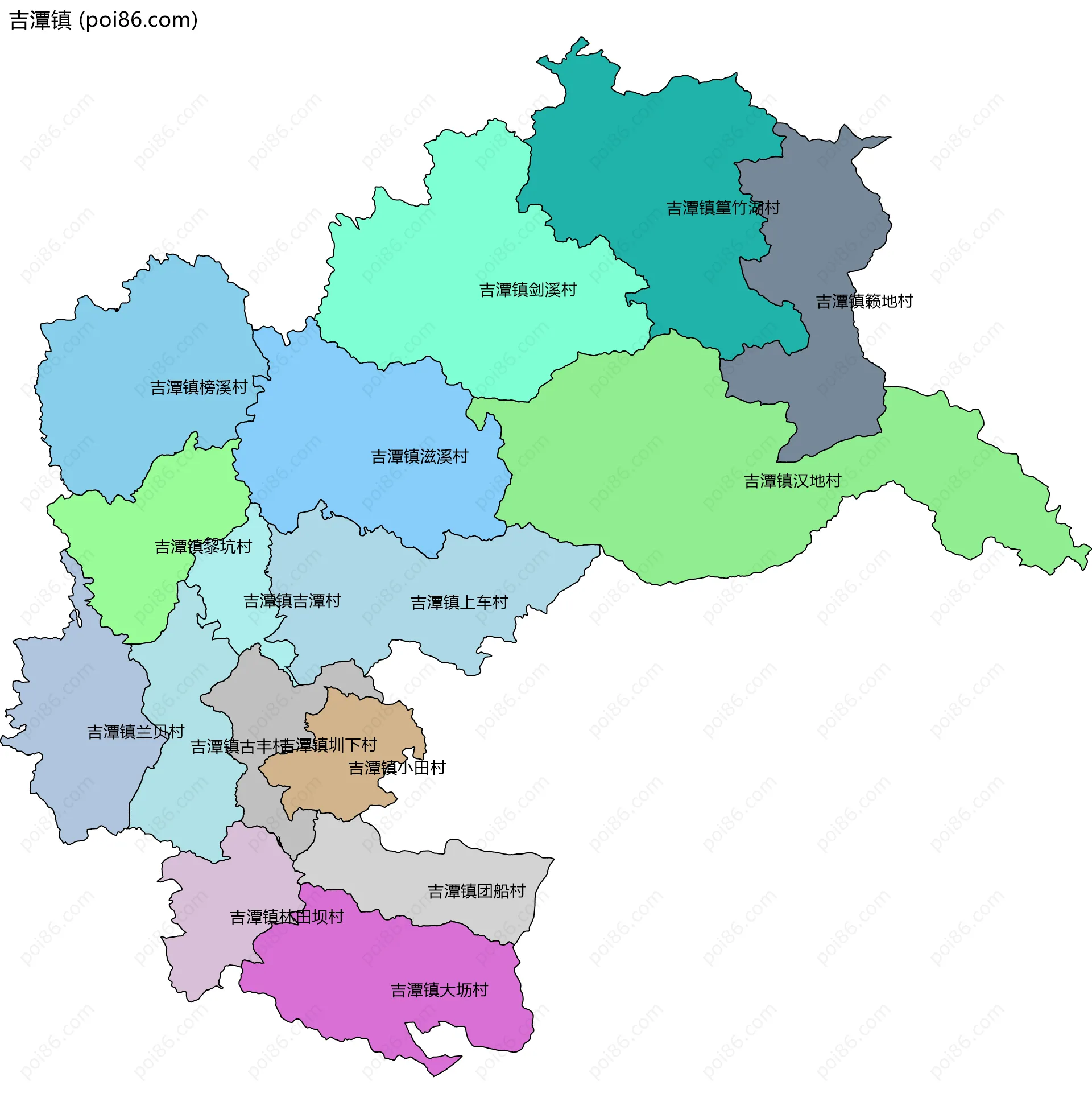 吉潭镇边界地图(五级行政区划)