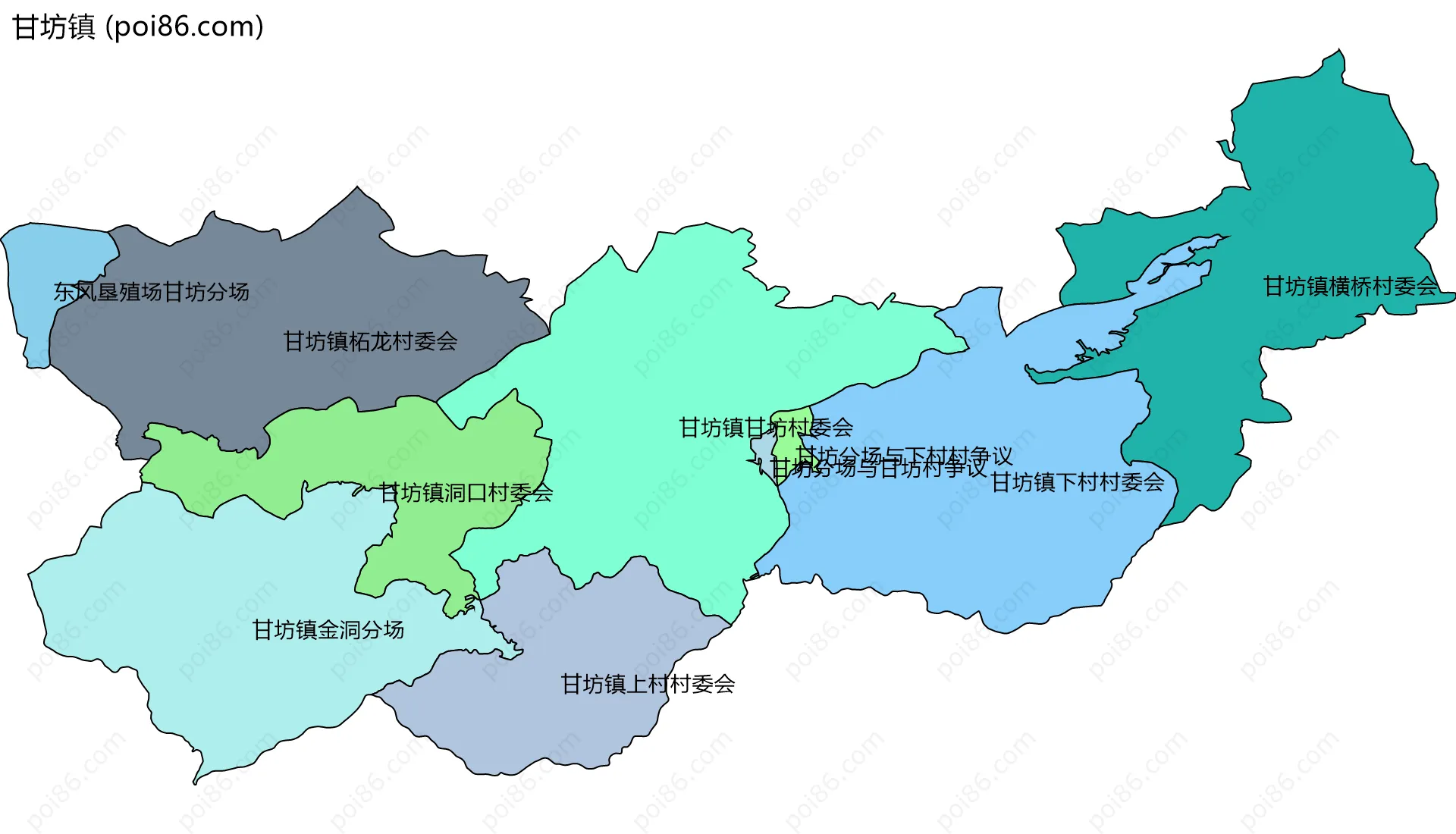 甘坊镇边界地图(五级行政区划)