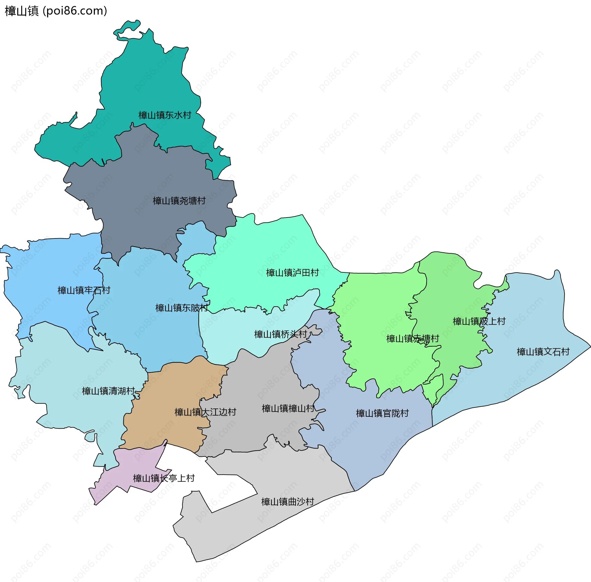 樟山镇边界地图(五级行政区划)