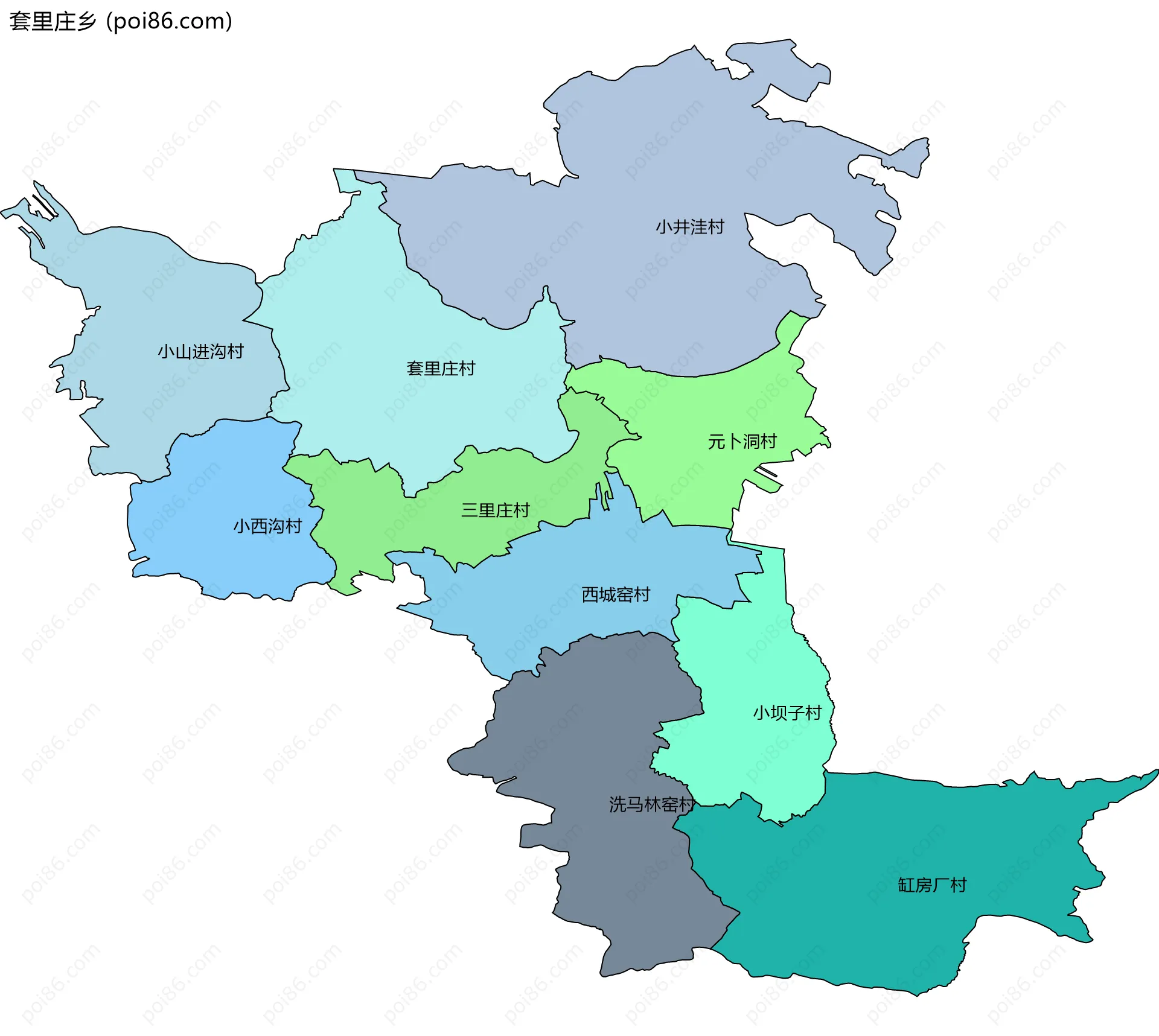 套里庄乡边界地图(五级行政区划)