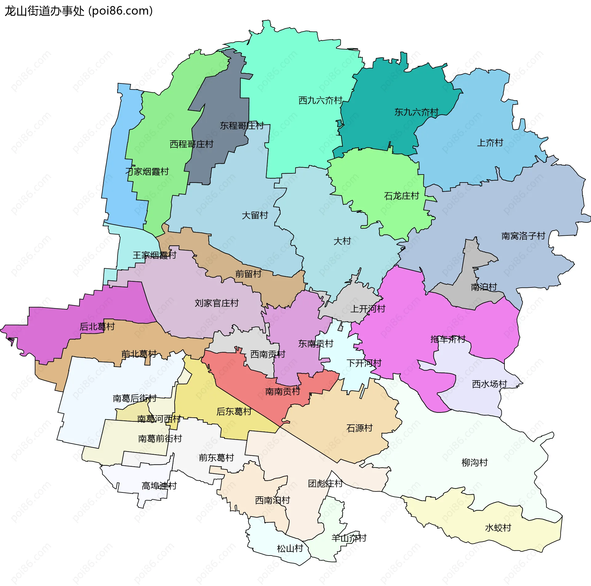 龙山街道办事处边界地图(五级行政区划)