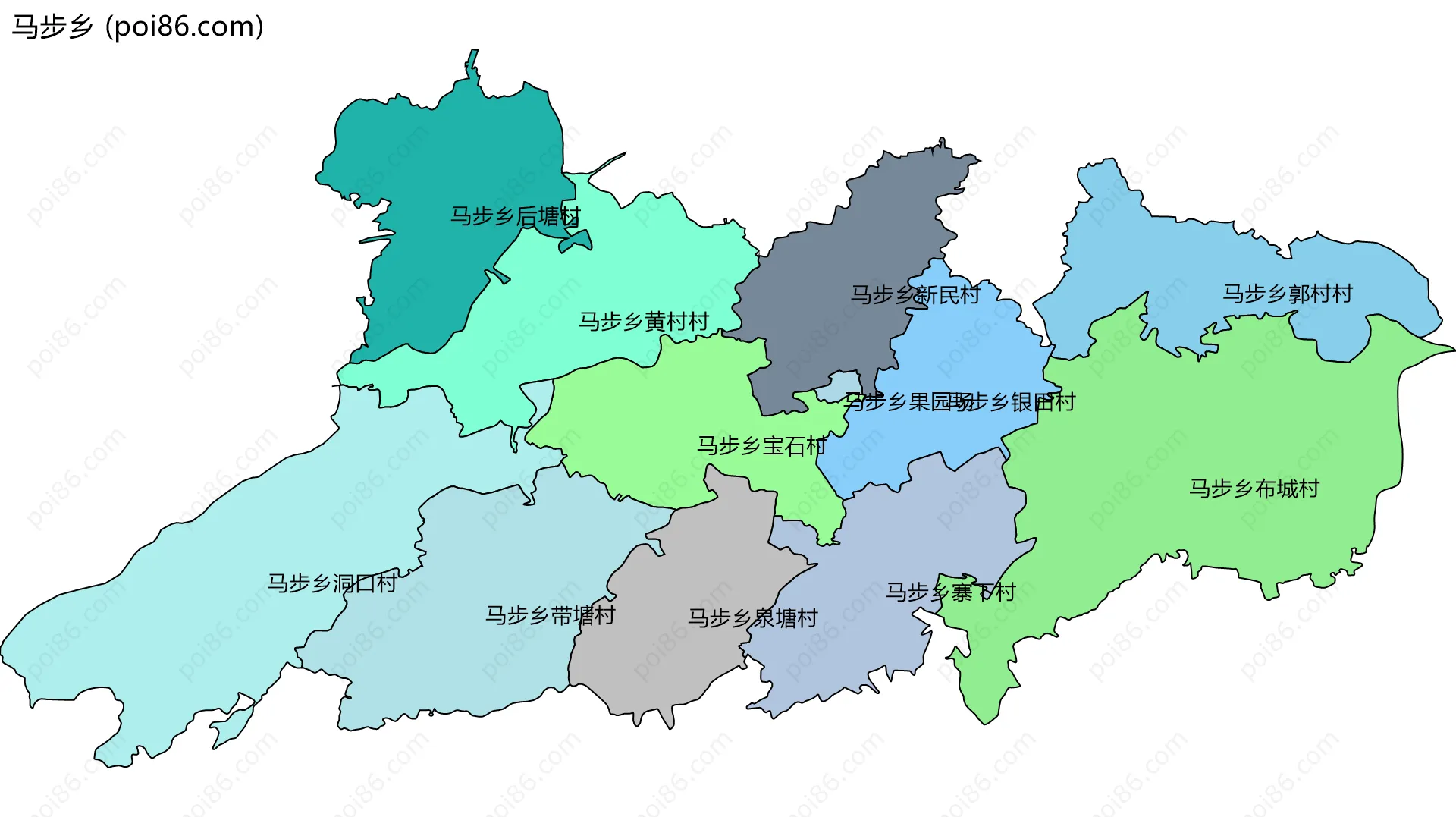 马步乡边界地图(五级行政区划)