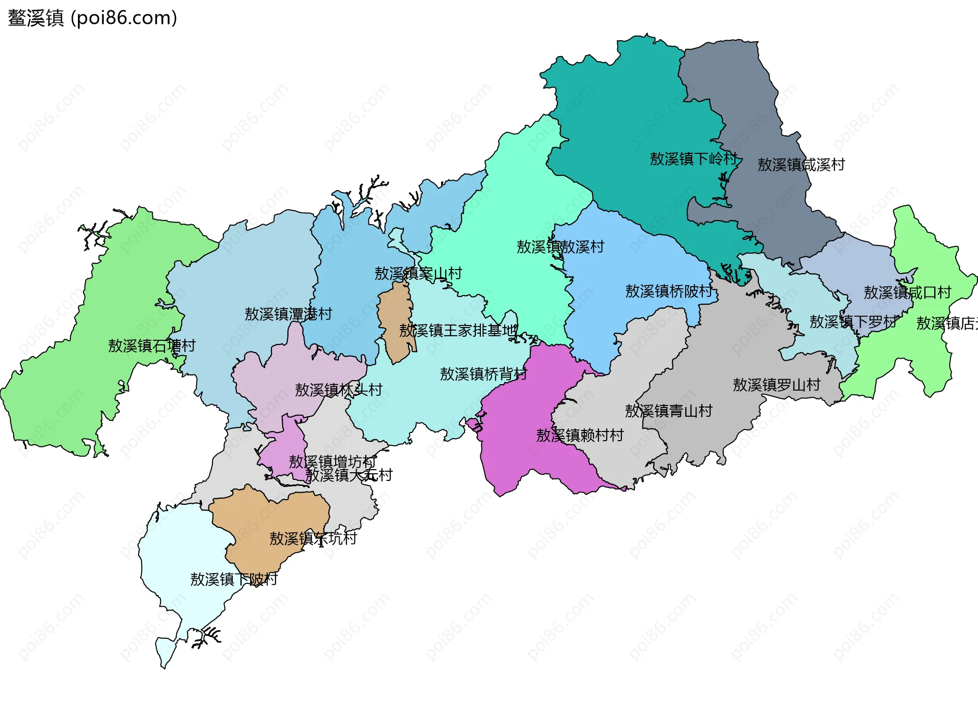 鳌溪镇边界地图(五级行政区划)