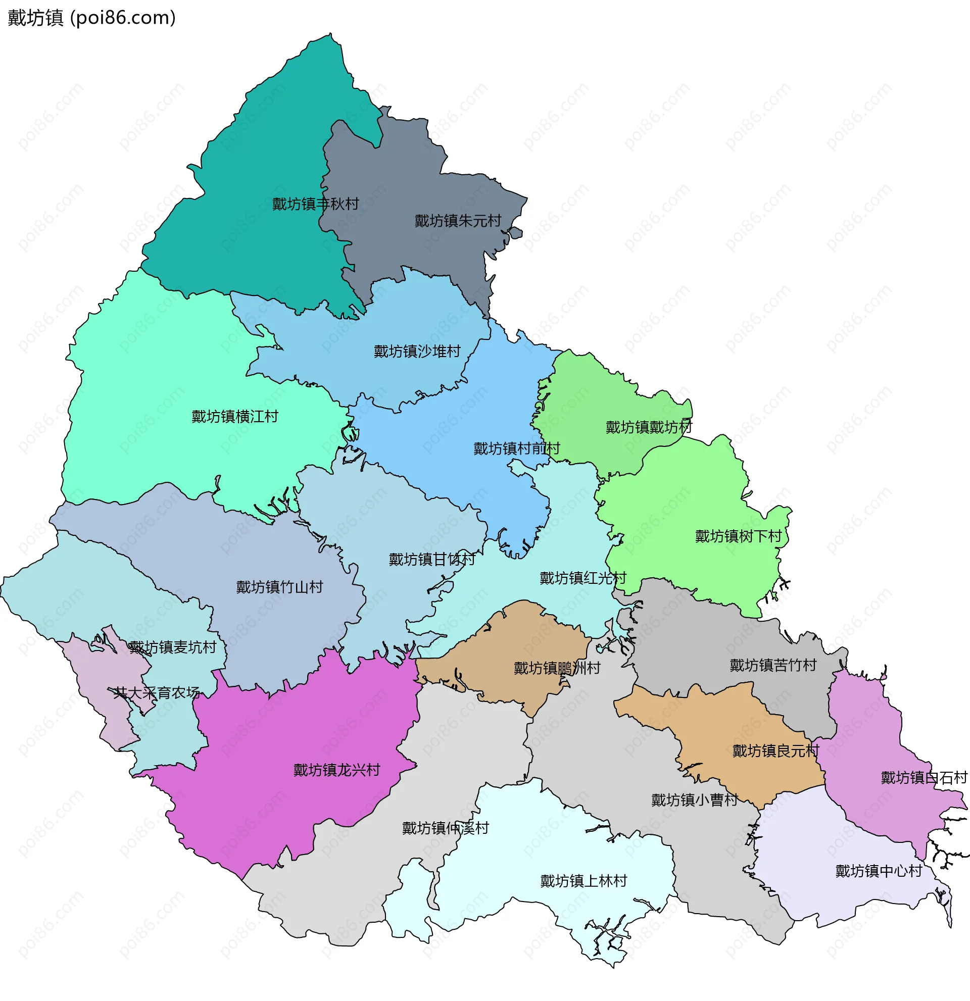 戴坊镇边界地图(五级行政区划)