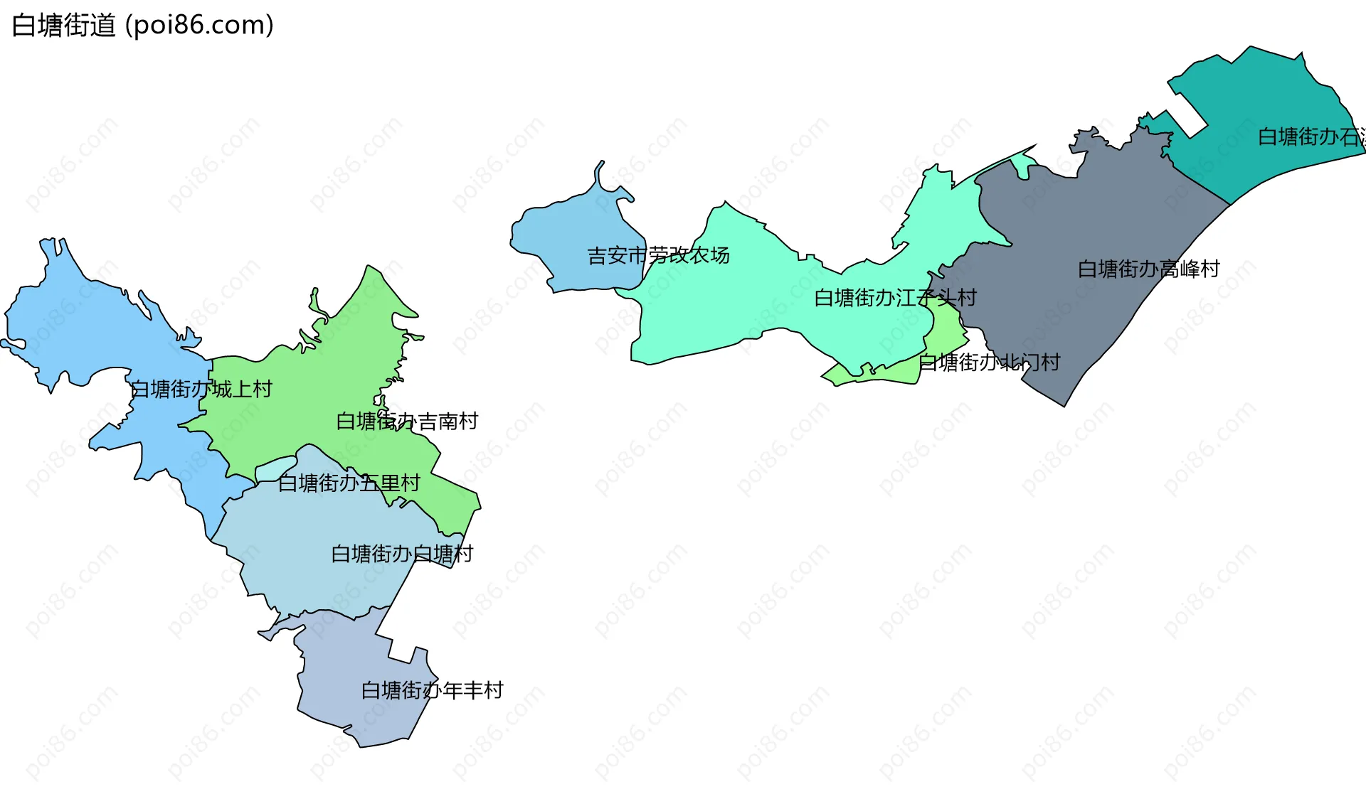 白塘街道边界地图(五级行政区划)