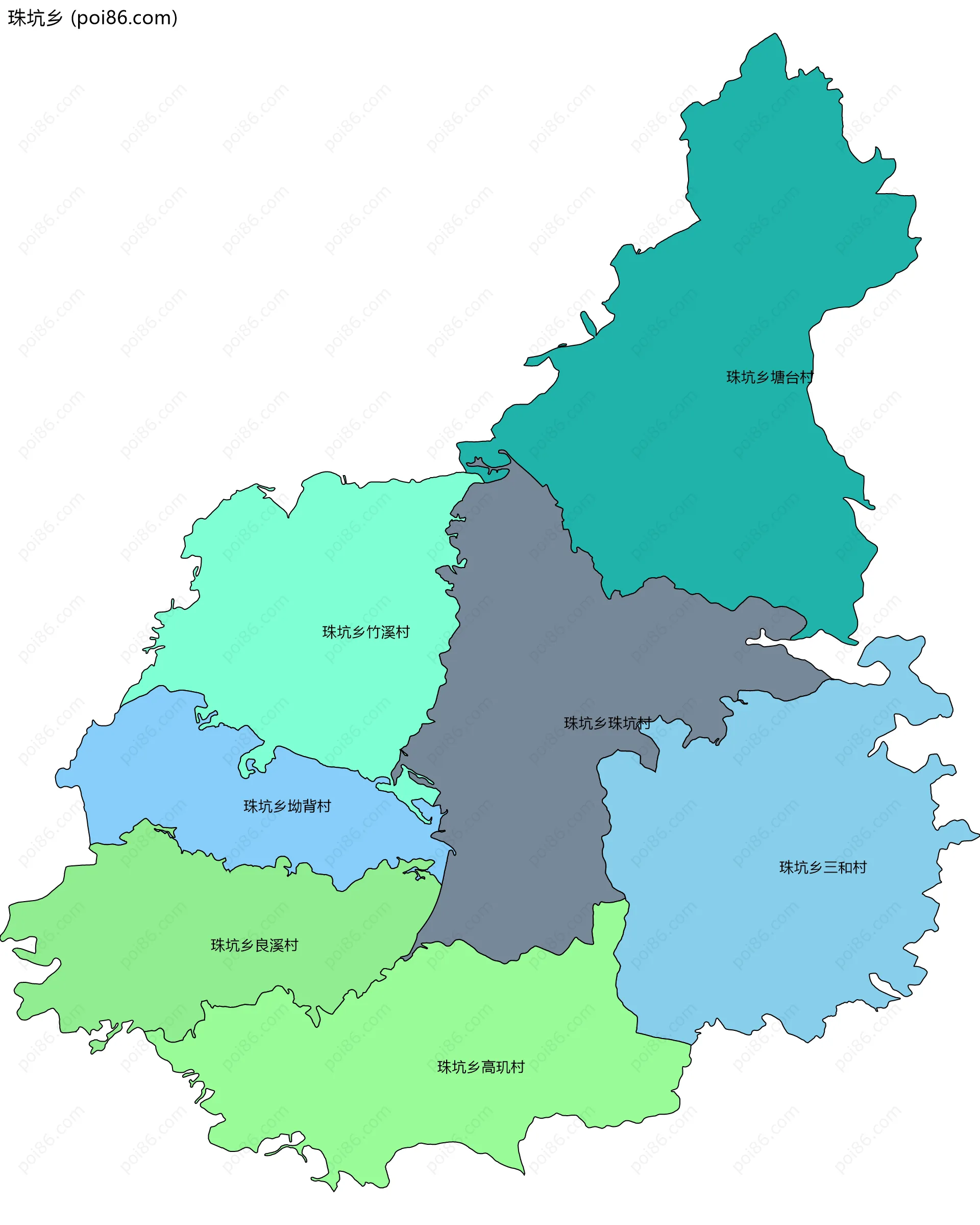 珠坑乡边界地图(五级行政区划)