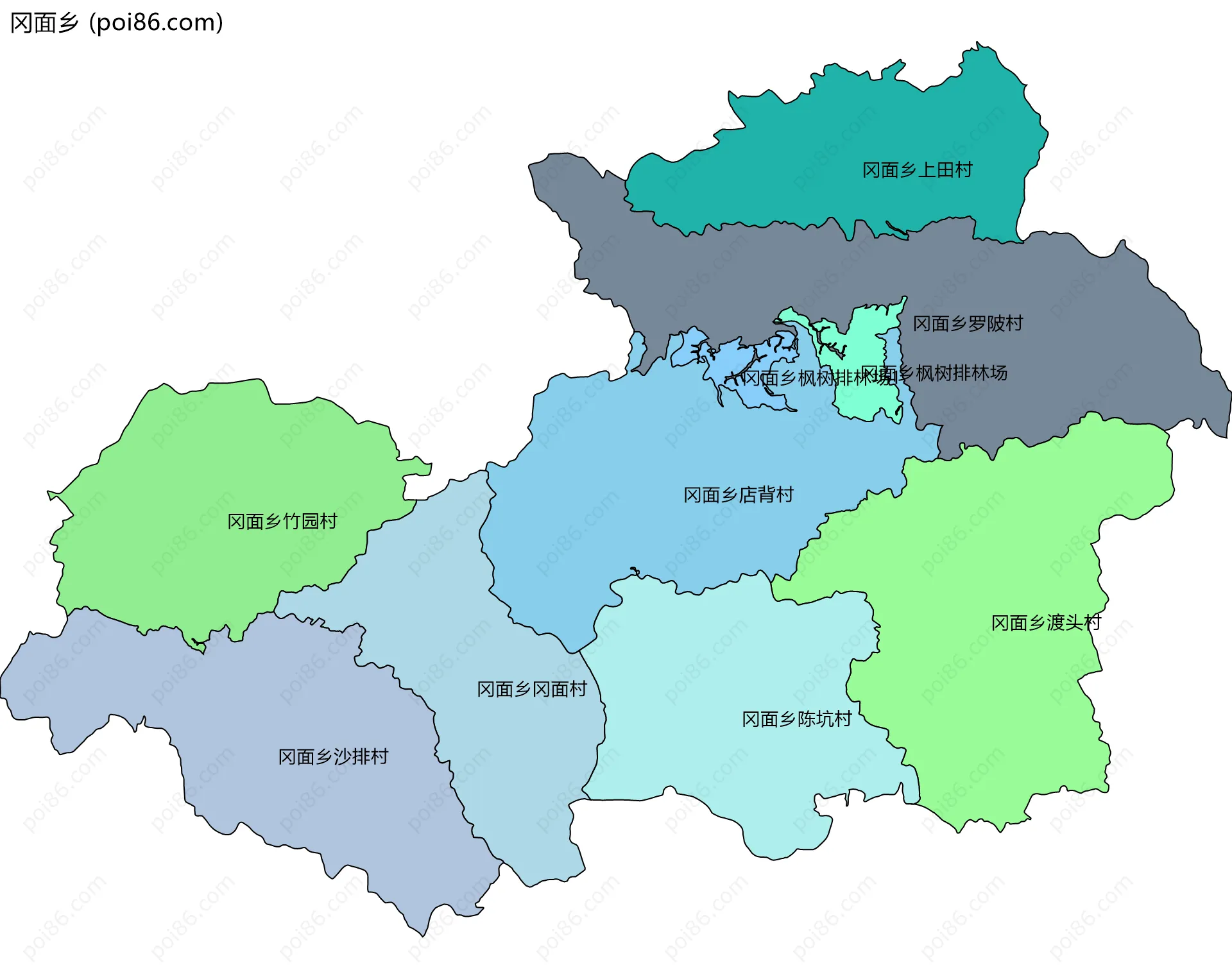 冈面乡边界地图(五级行政区划)