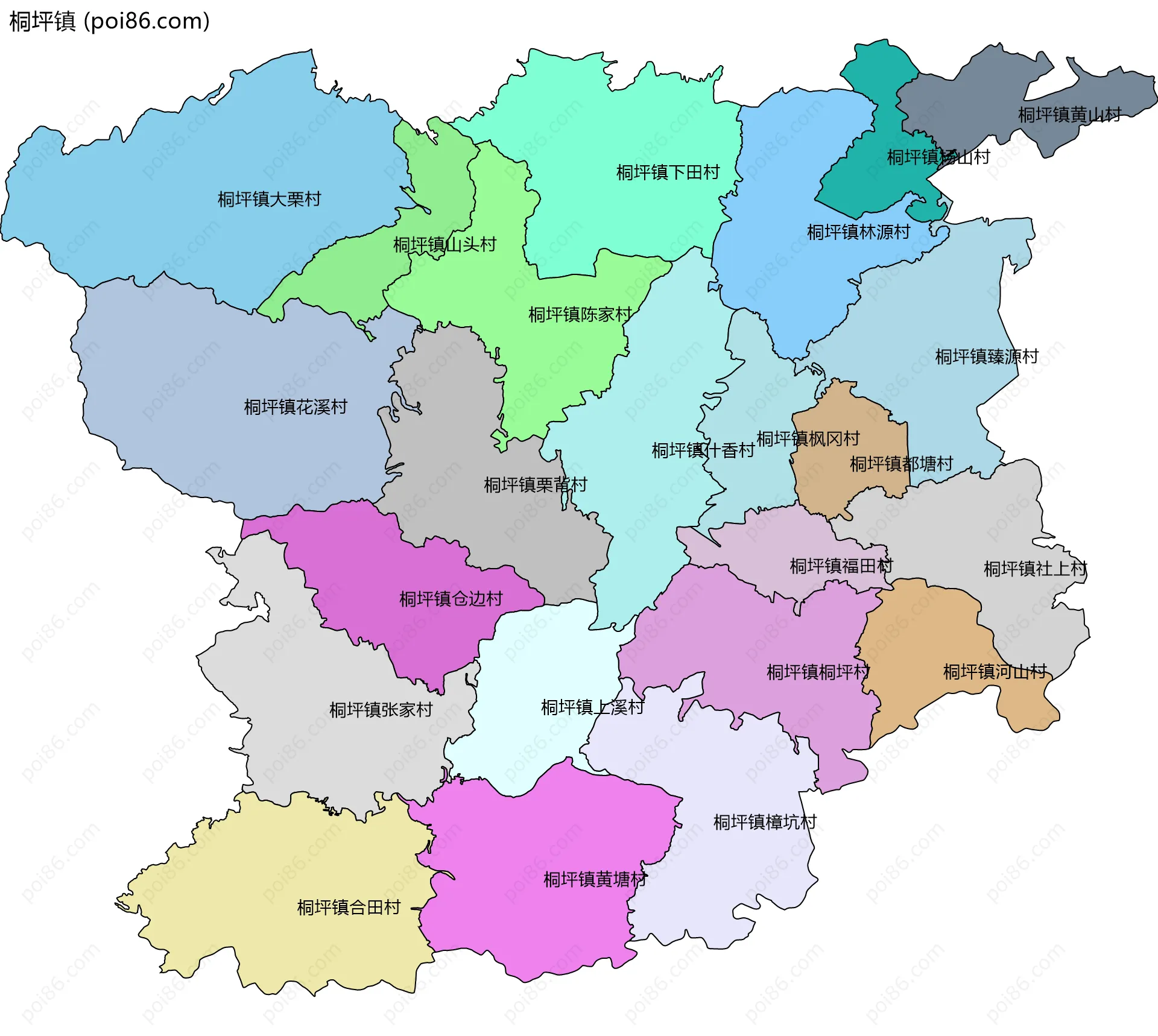 桐坪镇边界地图(五级行政区划)