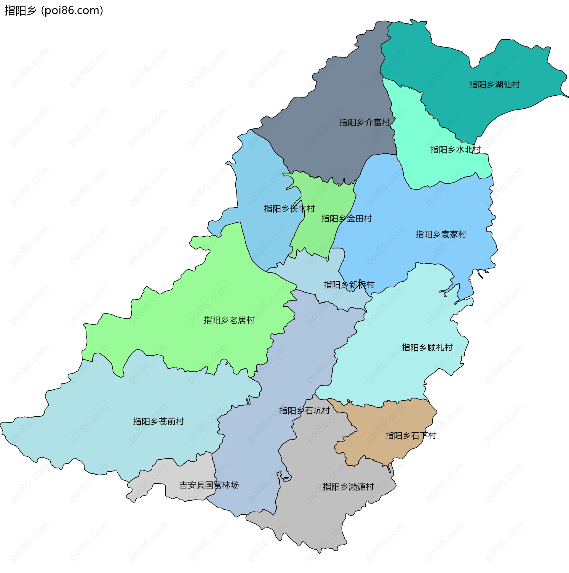 指阳乡边界地图(五级行政区划)