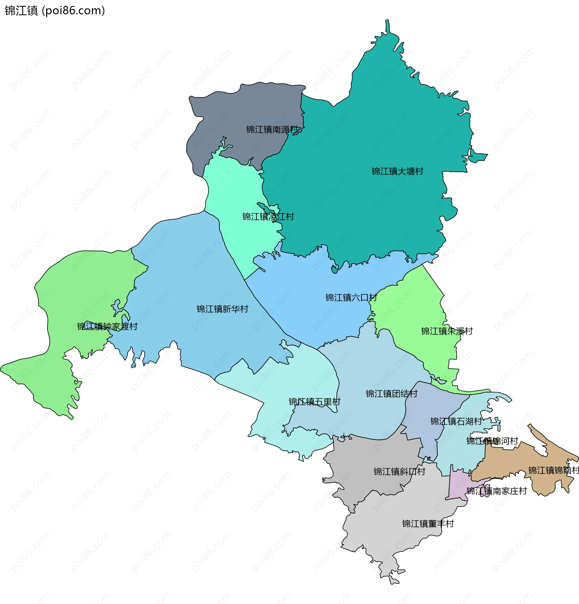 锦江镇边界地图(五级行政区划)