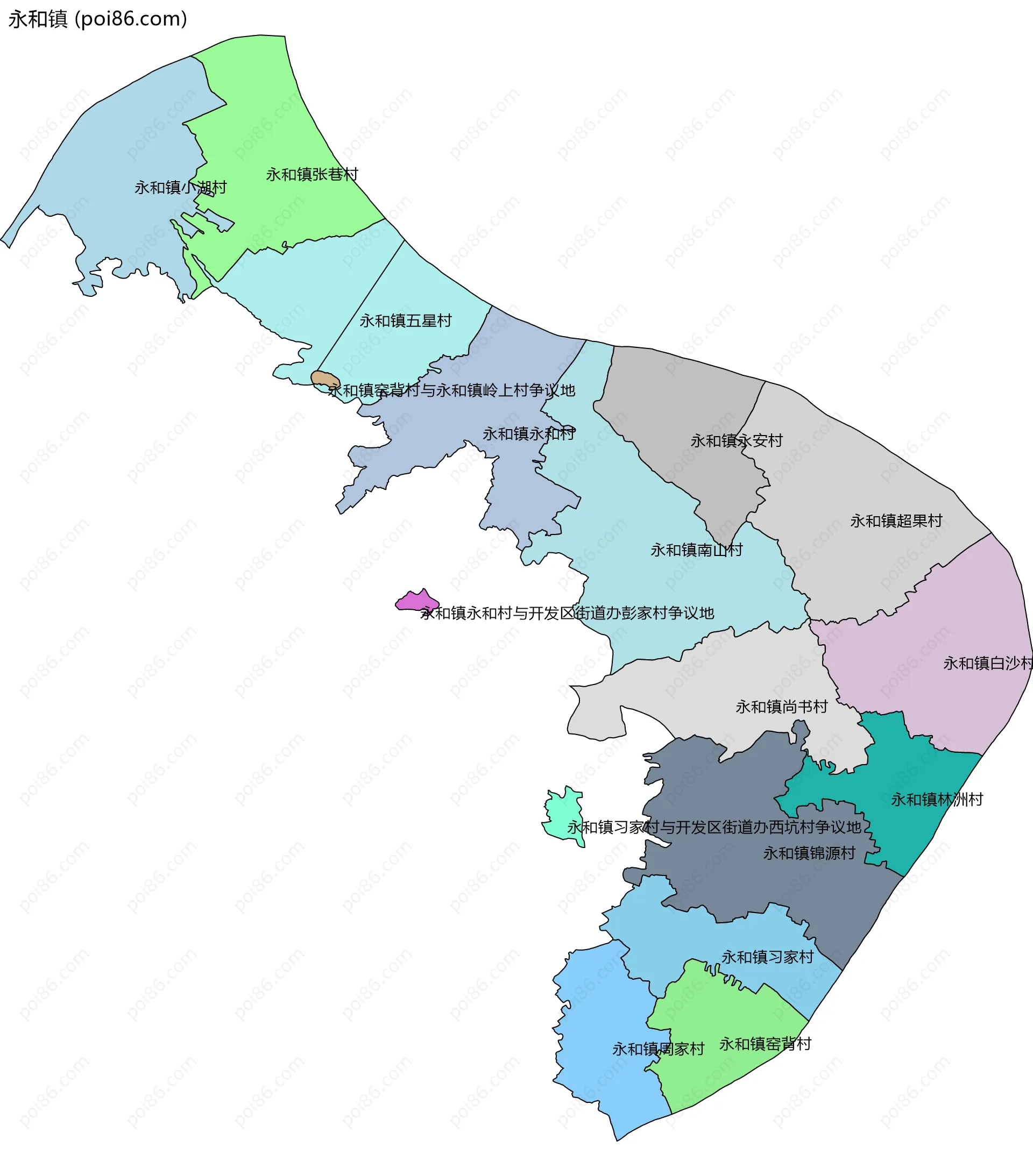 永和镇边界地图(五级行政区划)