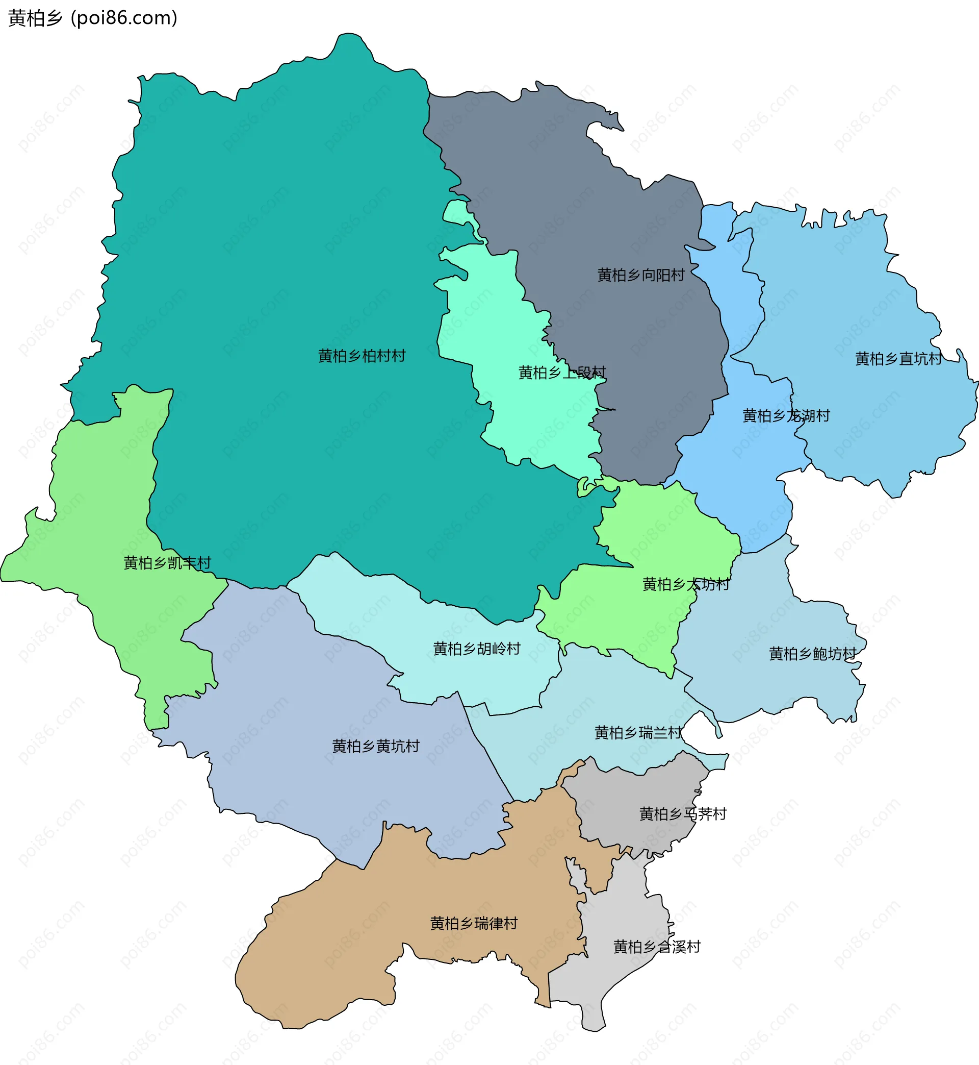 黄柏乡边界地图(五级行政区划)