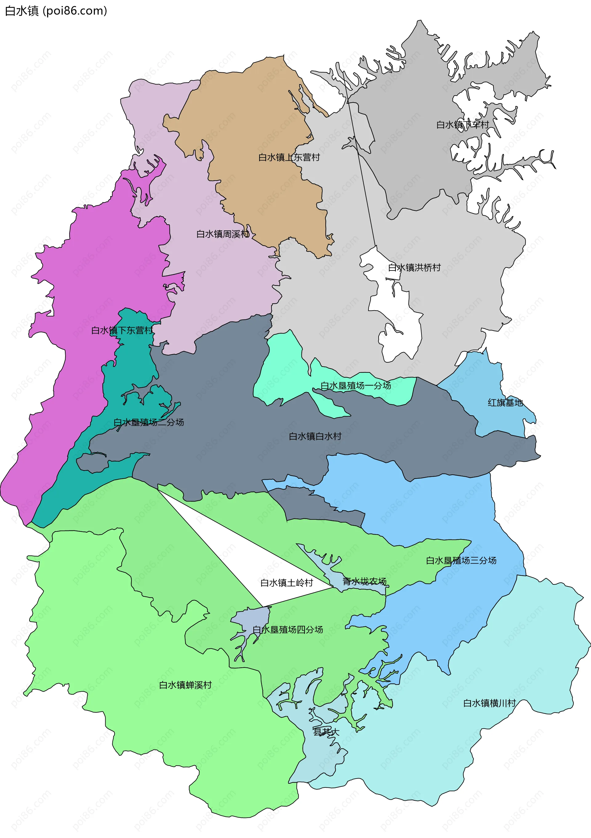 白水镇边界地图(五级行政区划)