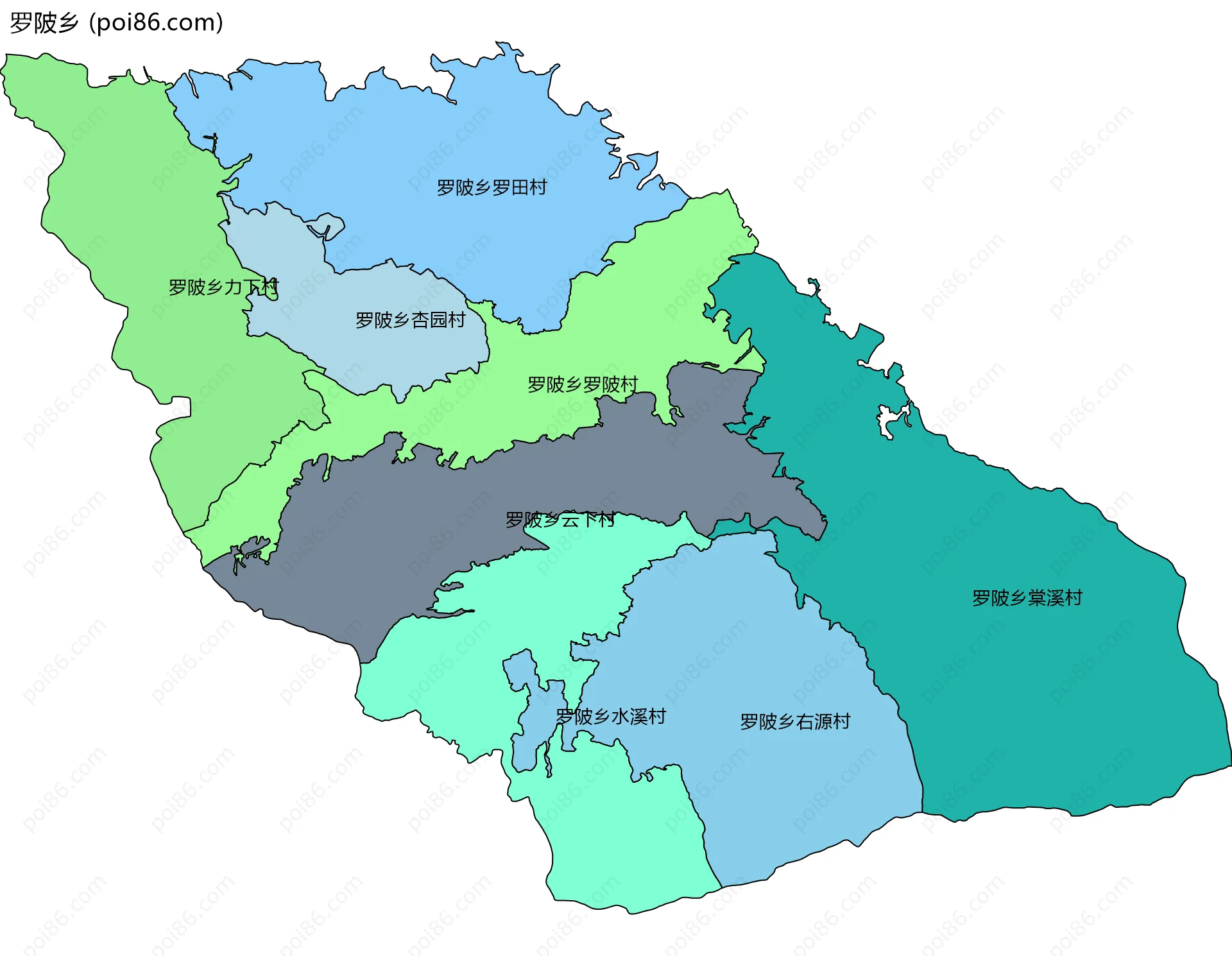 罗陂乡边界地图(五级行政区划)