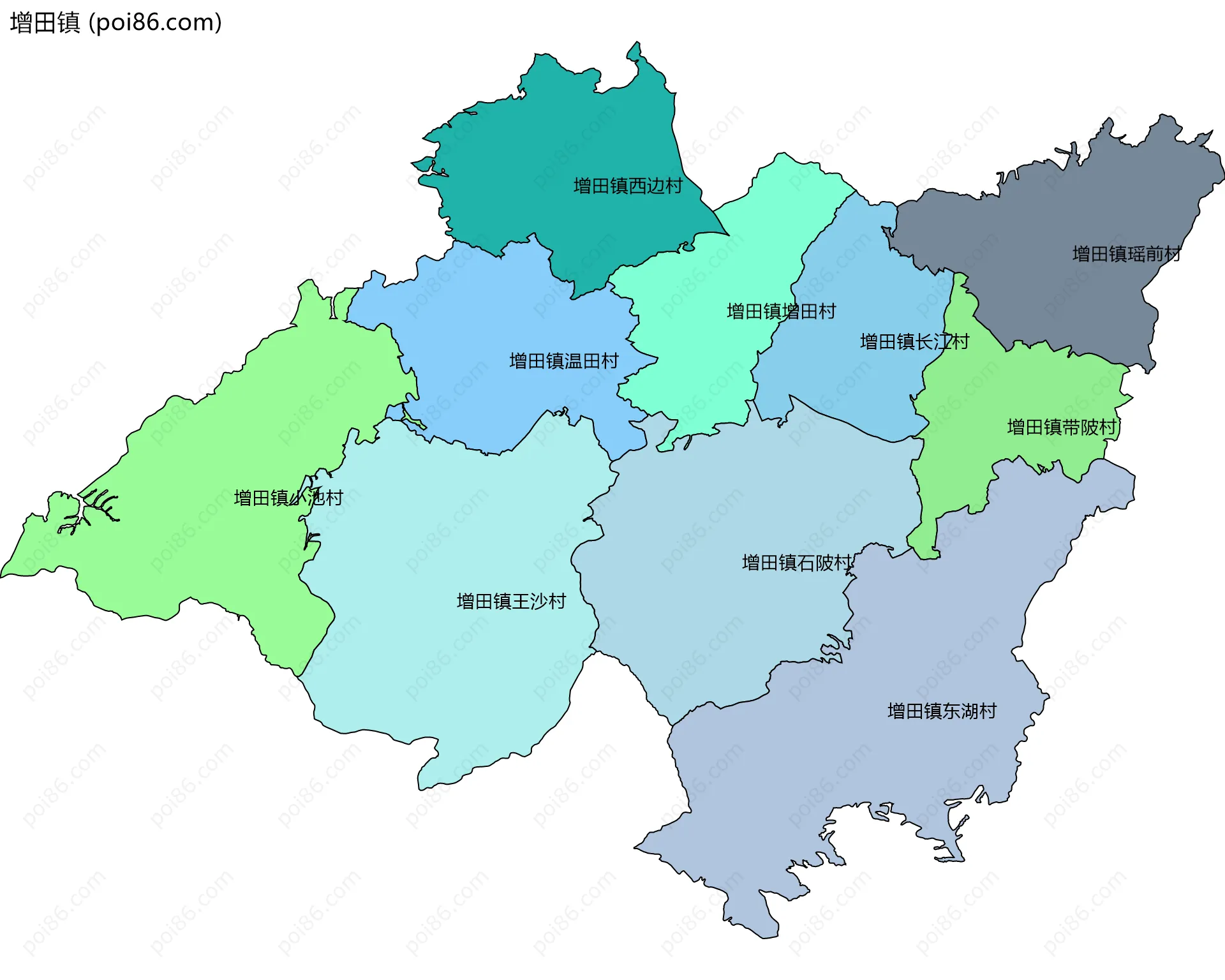 增田镇边界地图(五级行政区划)