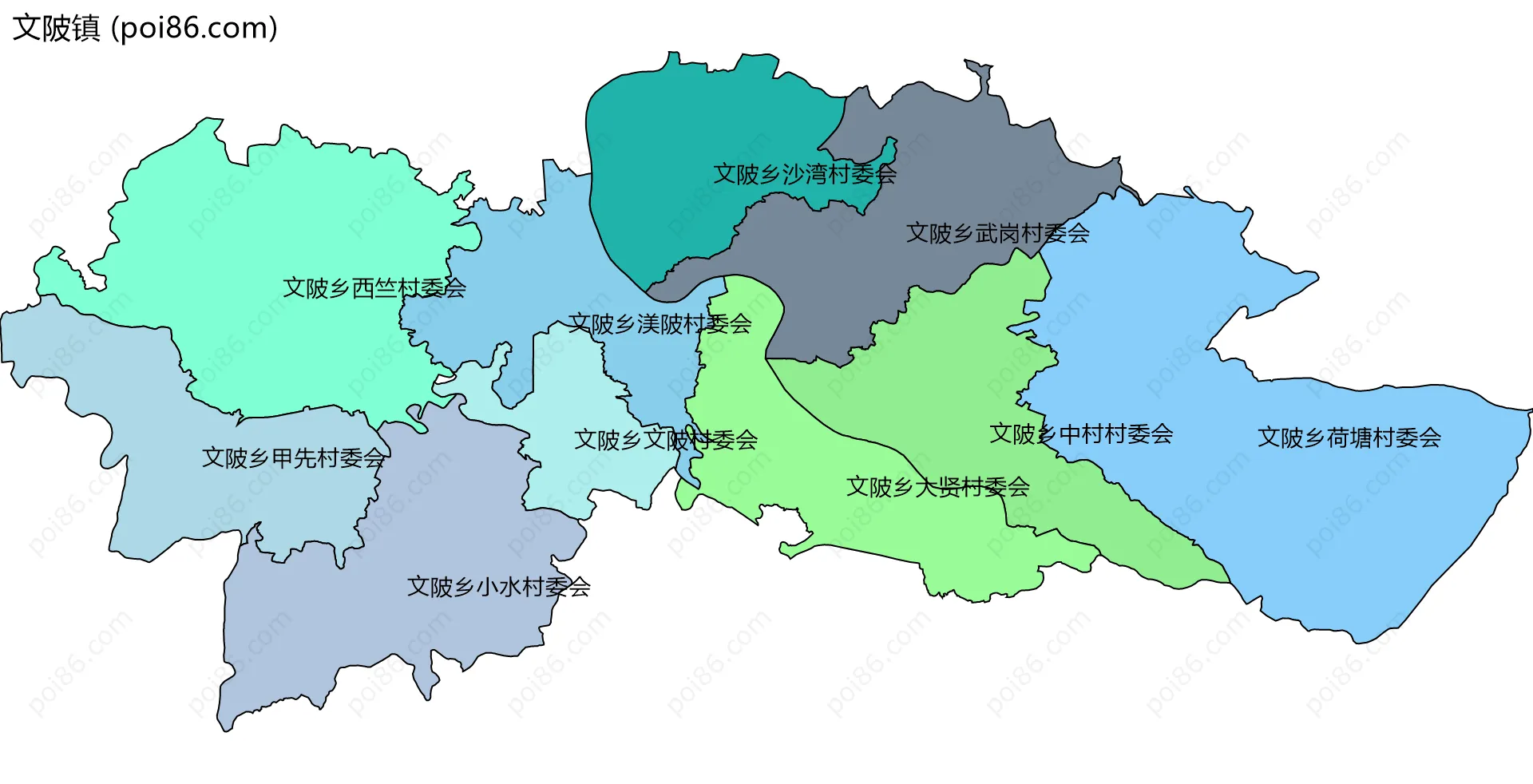 文陂镇边界地图(五级行政区划)