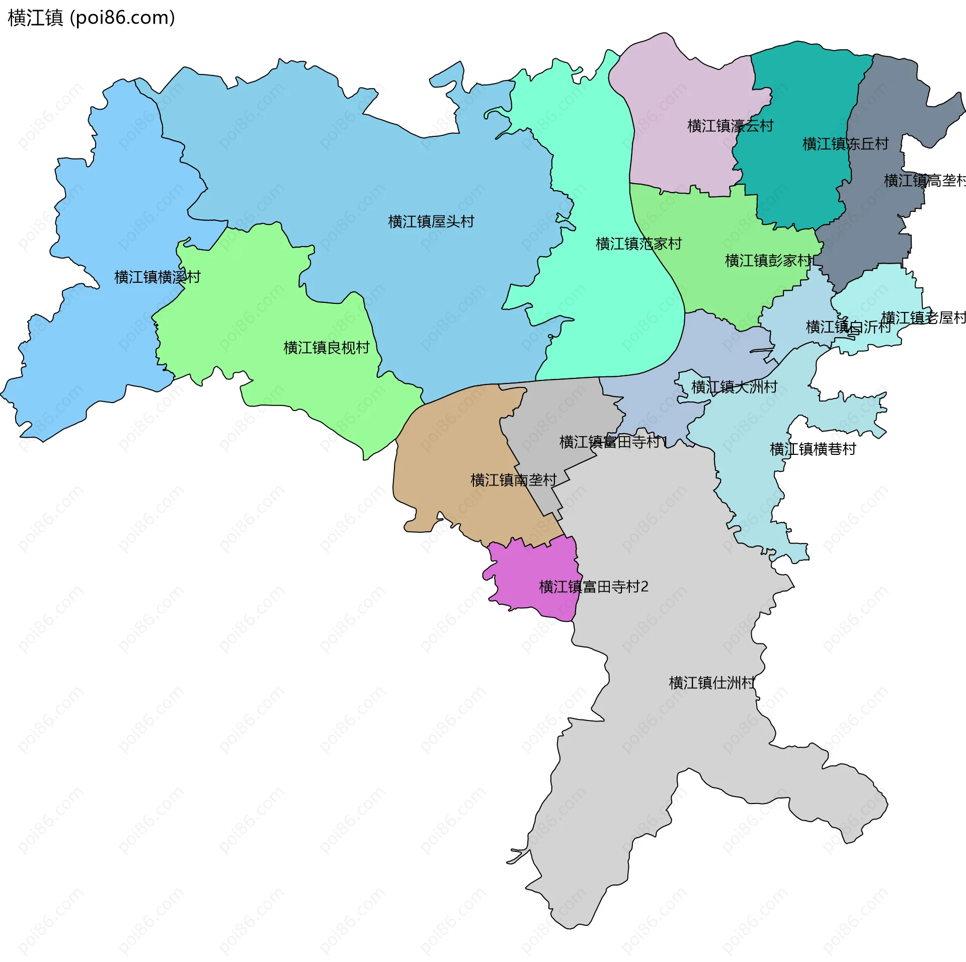 横江镇边界地图(五级行政区划)